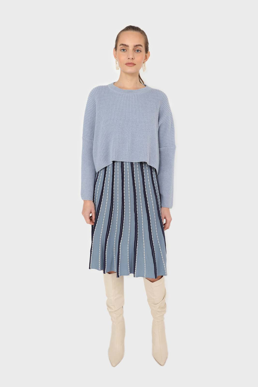 Blue and black blanket stitch midi skirt_2