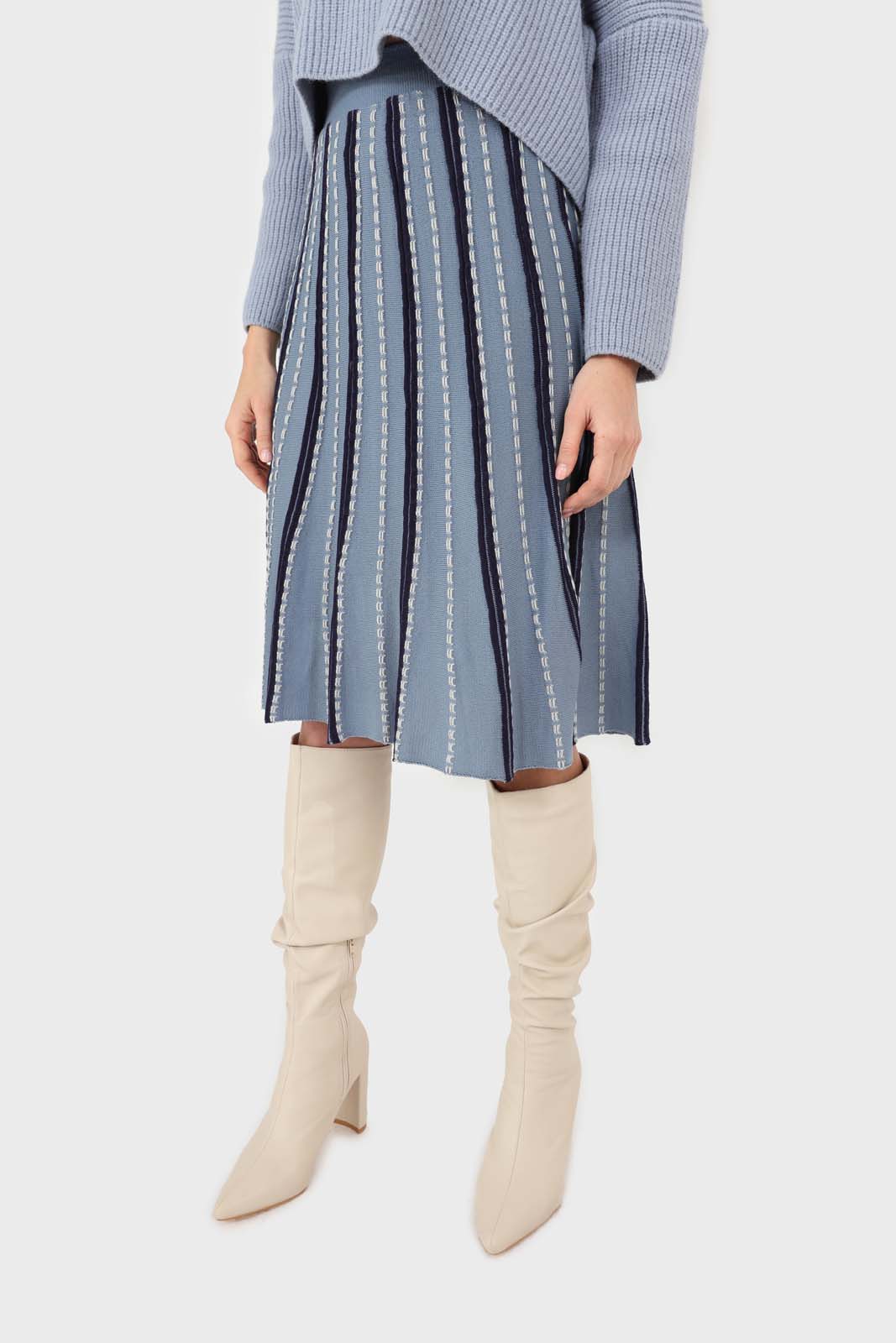 Blue and black blanket stitch midi skirt_1