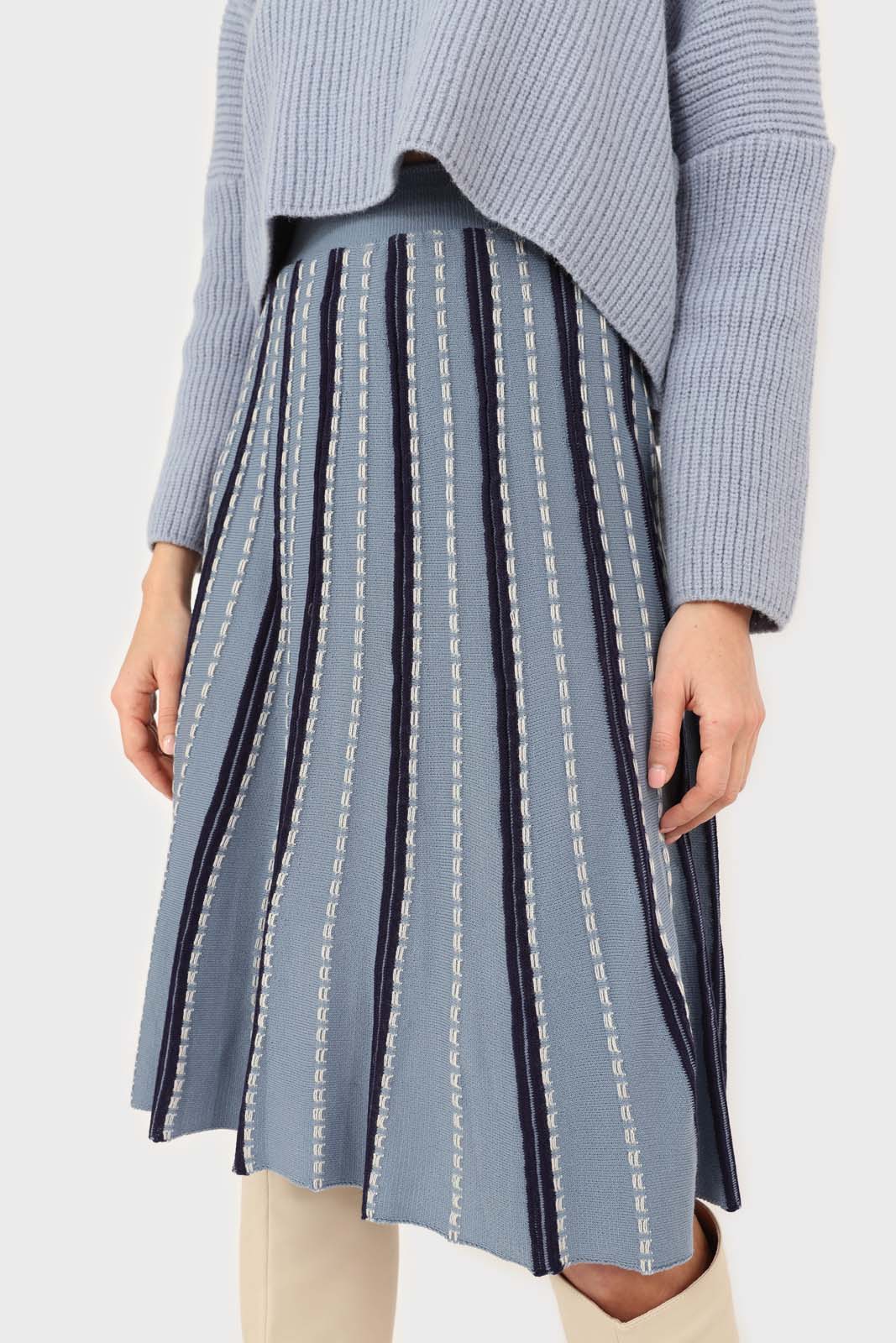 Blue and black blanket stitch midi skirt_5