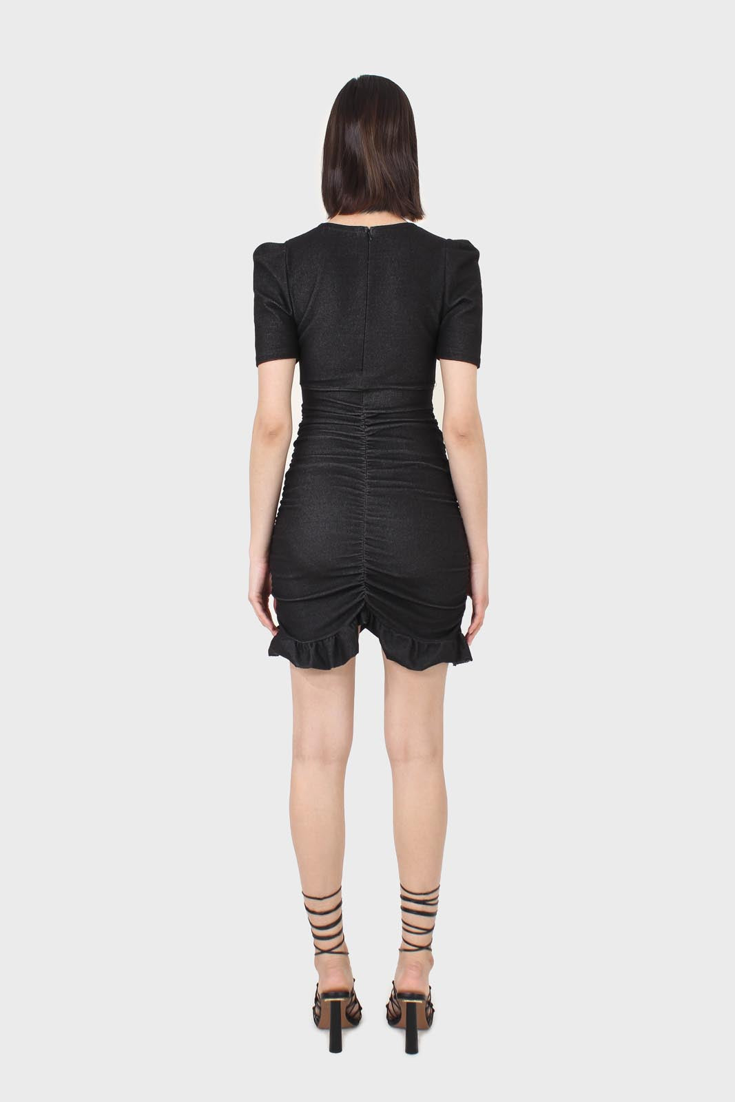 Black ruched short sleeved mini dress_3