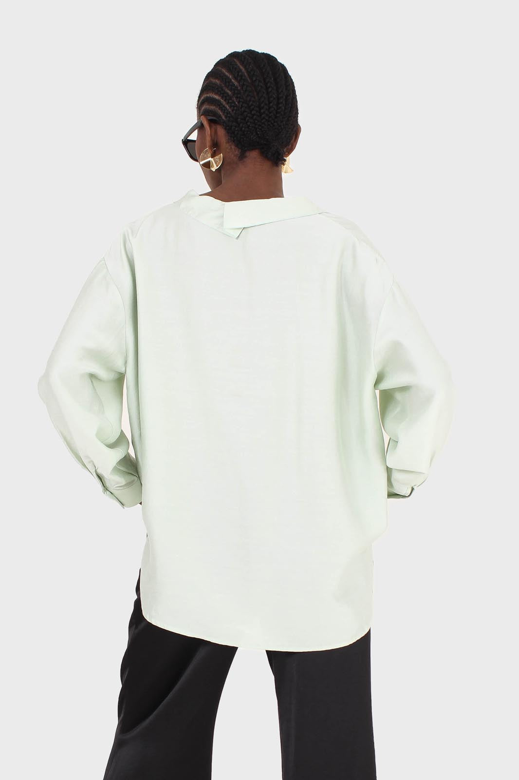 Mint green semi sheer pocket shirt_2