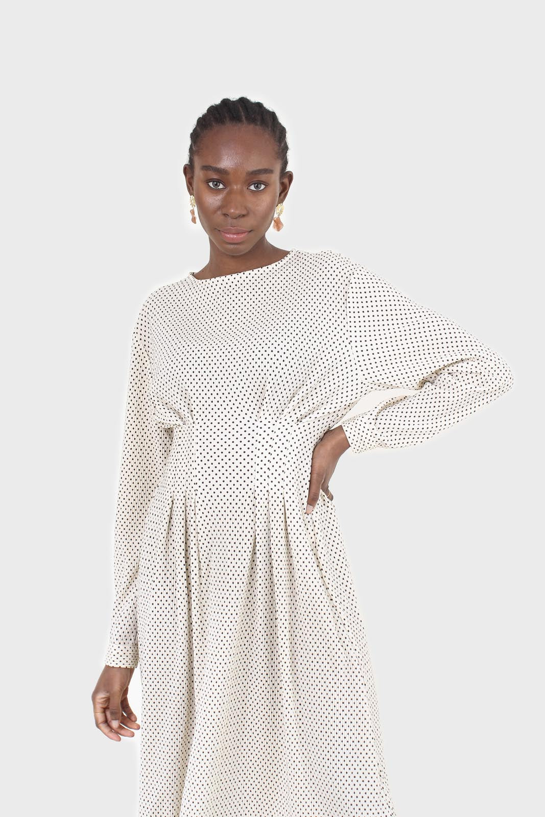 Ivory and black polka dot ribbed maxi dress_8