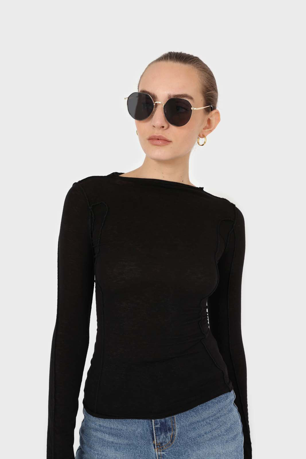 Black jersey frill seam long sleeved top_2