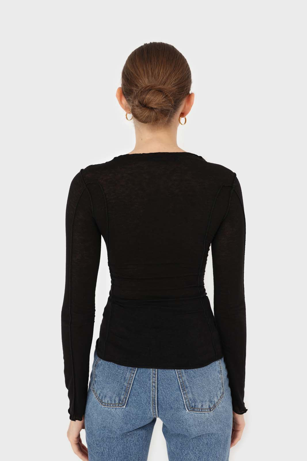 Black jersey frill seam long sleeved top_4