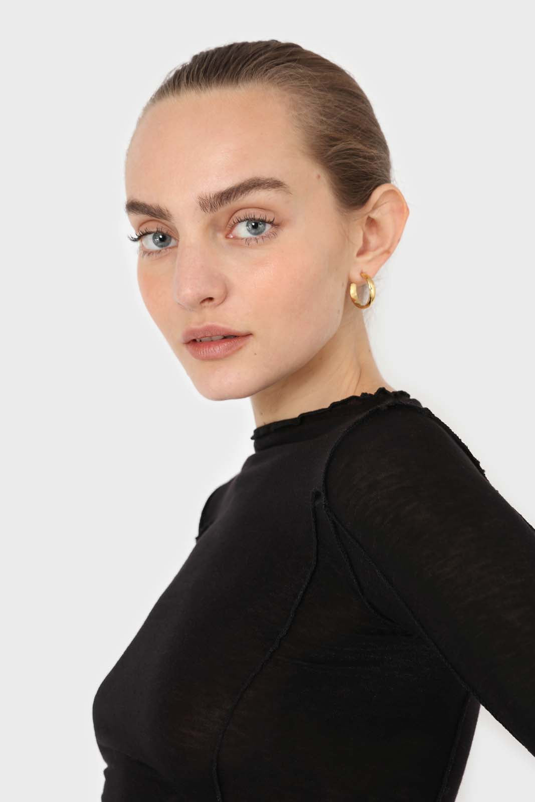 Black jersey frill seam long sleeved top_5