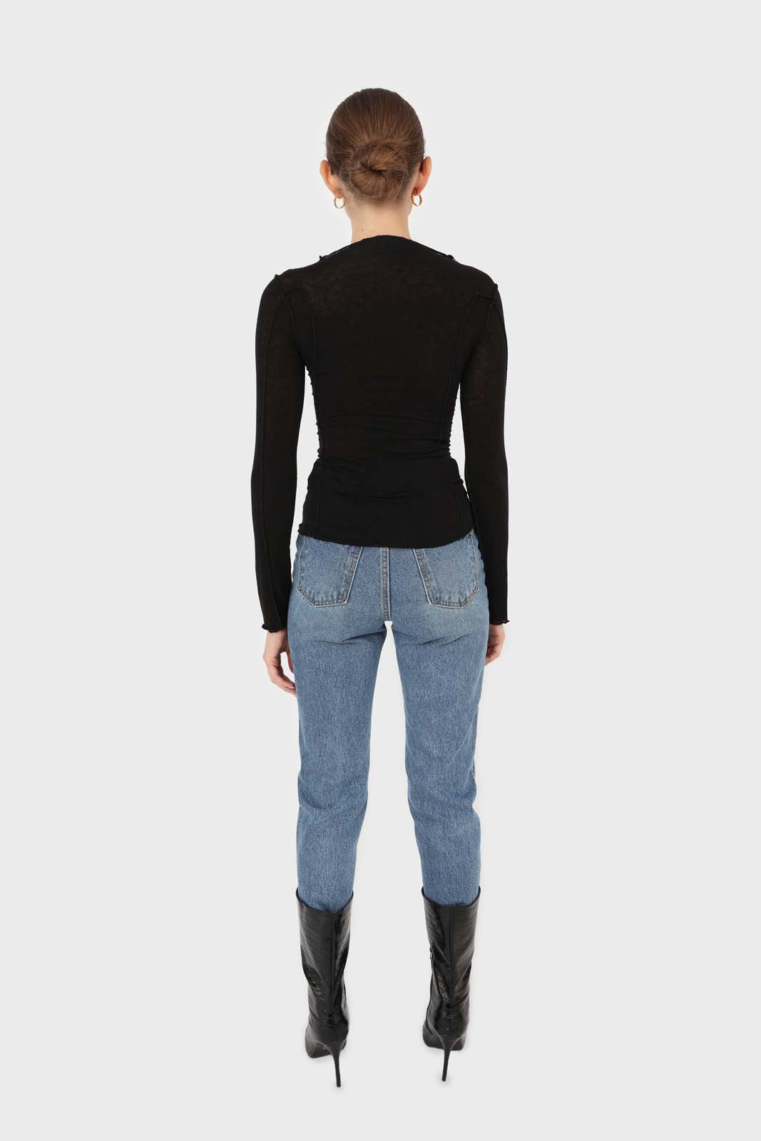 Black jersey frill seam long sleeved top_8