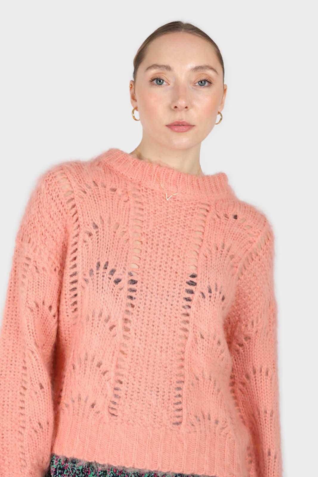 Pink lace knit fuzzy jumper_6