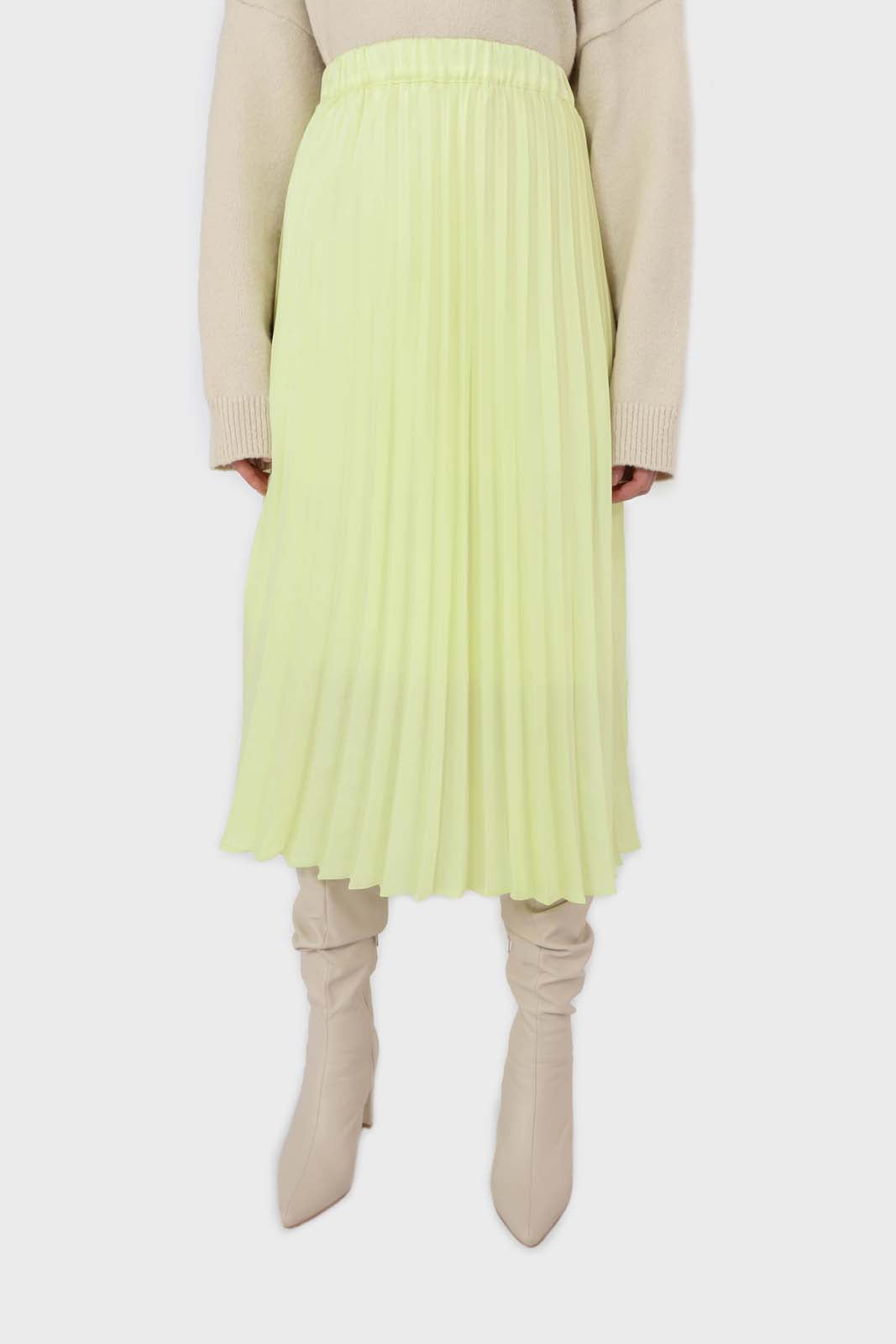 Lemon yellow silky pleated maxi skirt_1