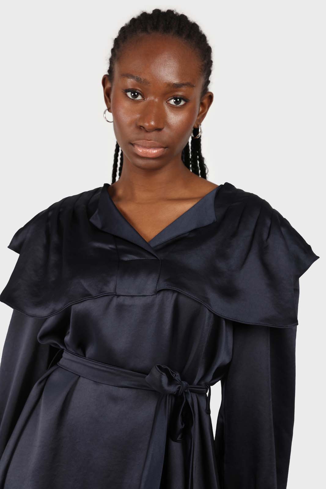 Navy silky wide collar maxi dress_5