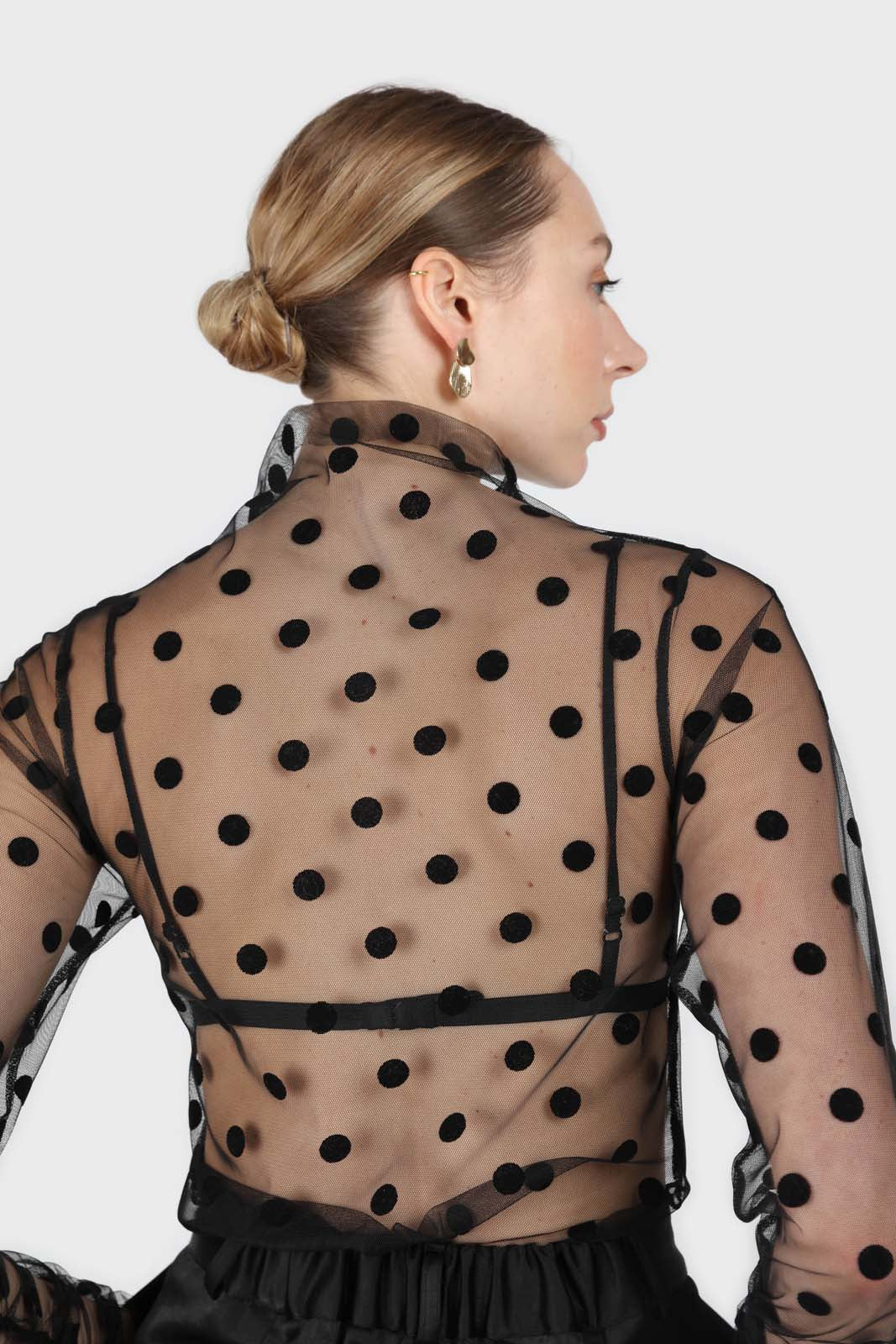 Black sheer polka dot long sleeved top_3