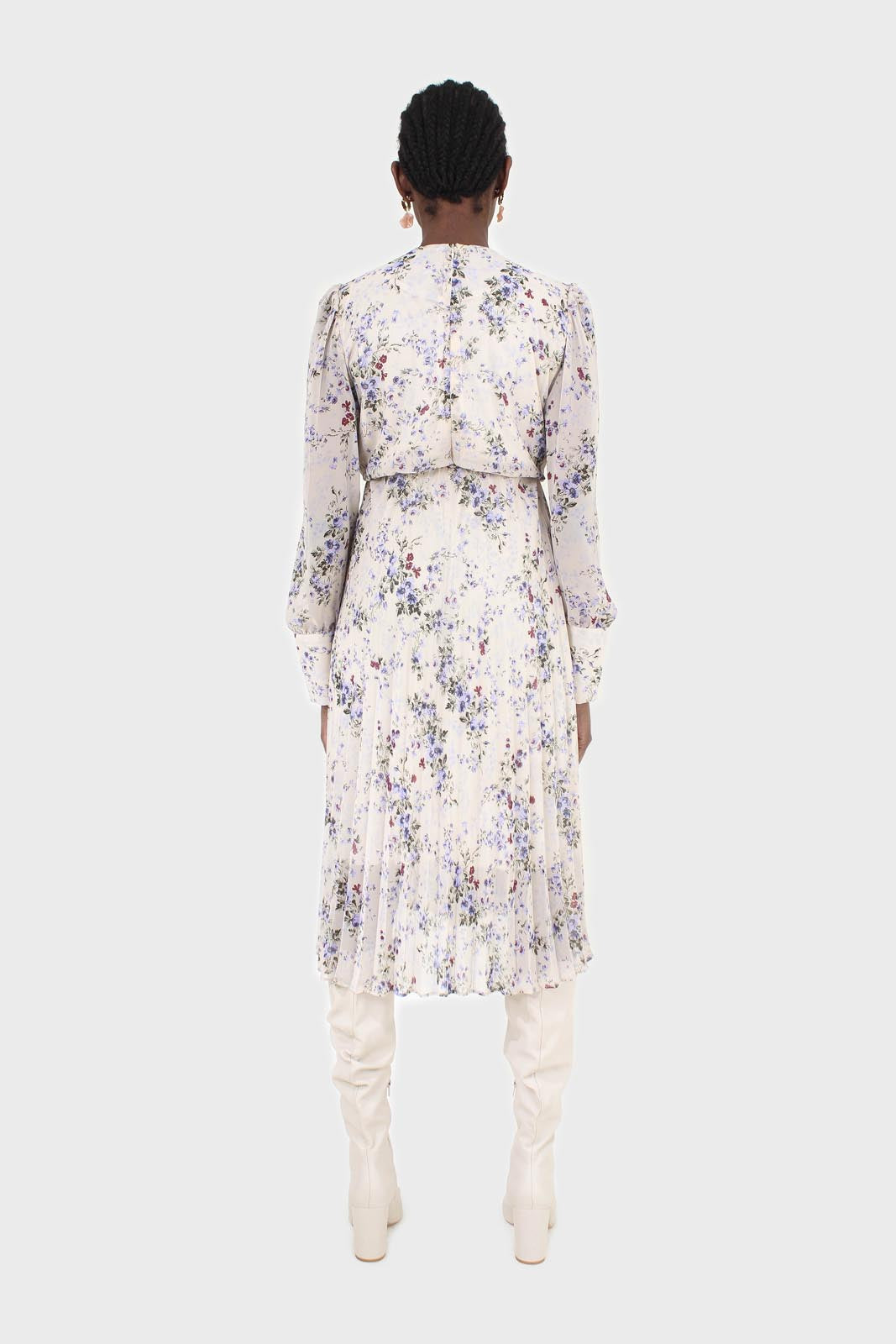 Beige and lilac floral print pull front pleat skirt maxi dress_3