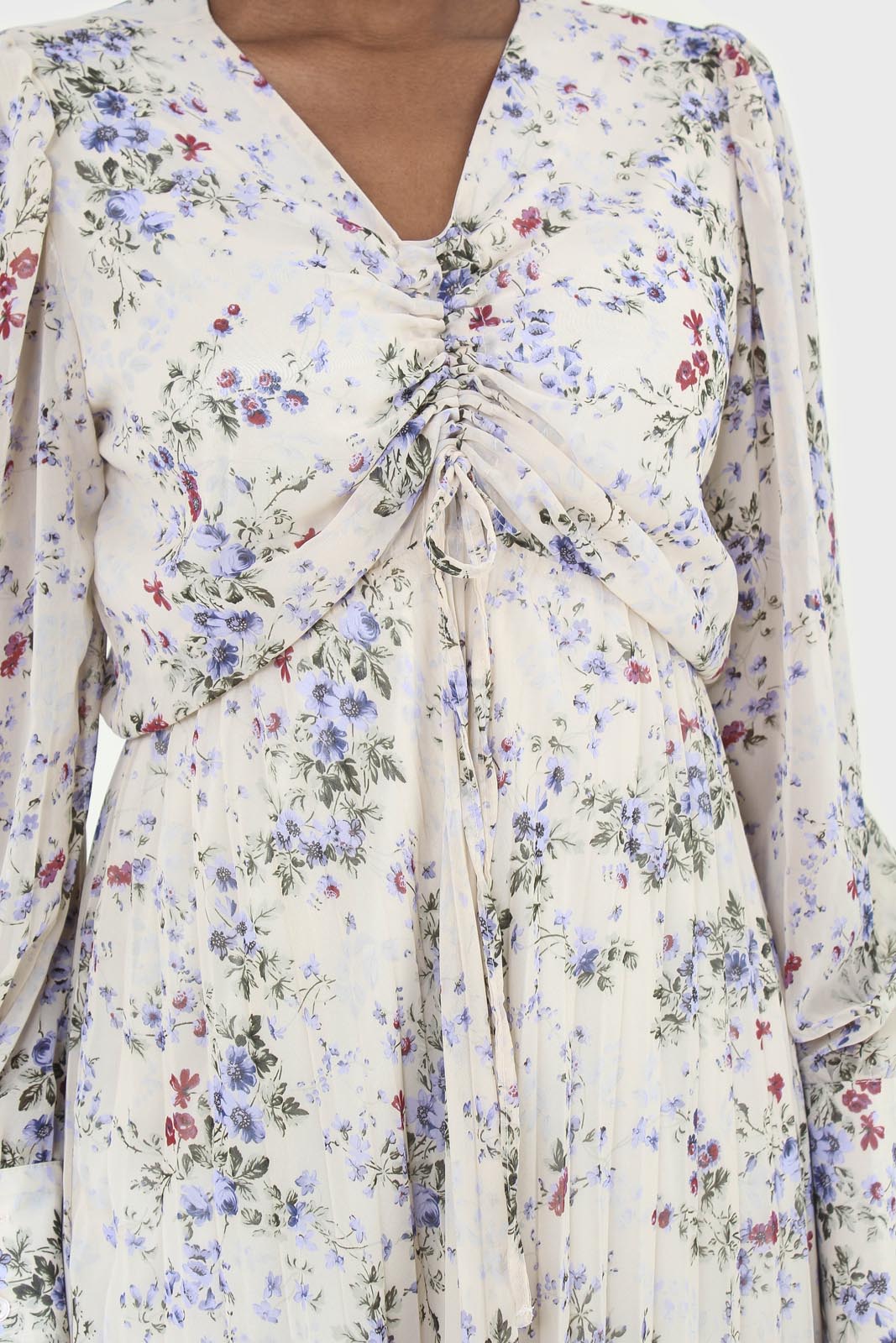 Beige and lilac floral print pull front pleat skirt maxi dress_7