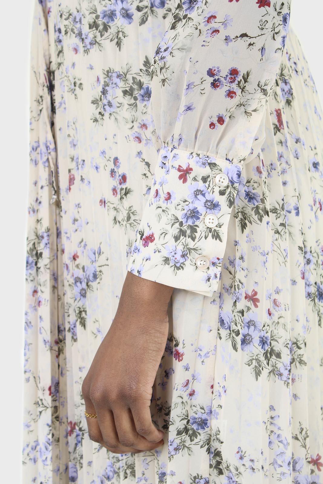 Beige and lilac floral print pull front pleat skirt maxi dress_8