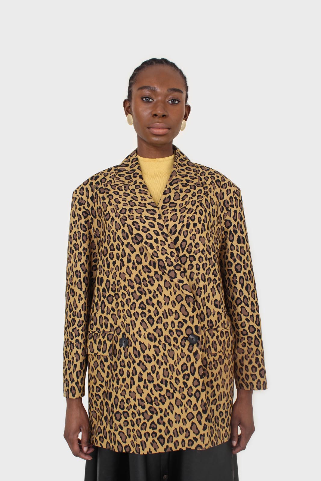 Mustard and brown leopard print blazer_1