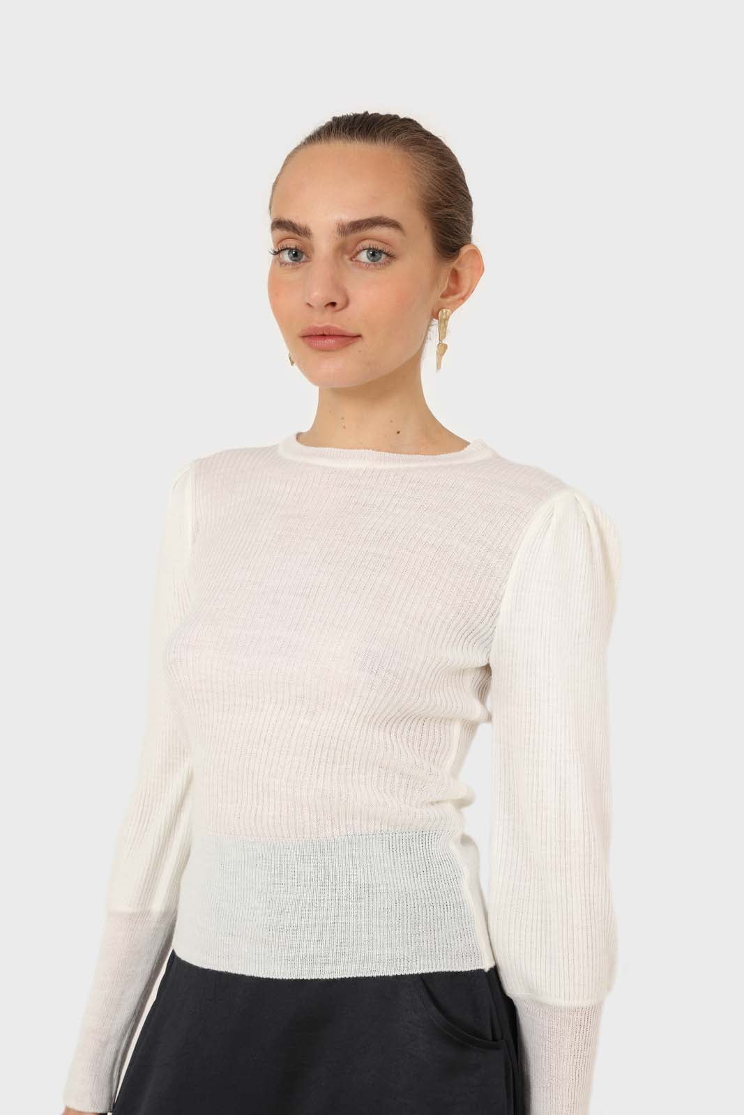 Ivory mid balloon sleeve knit top_1