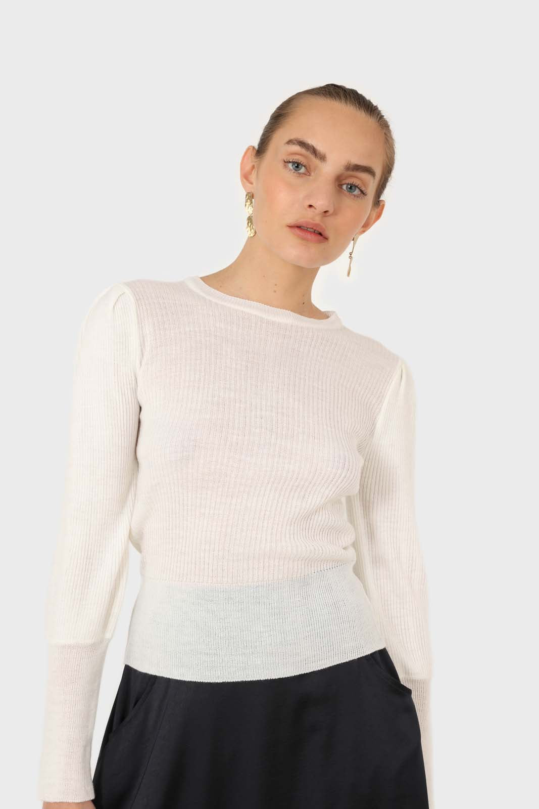 Ivory mid balloon sleeve knit top_5
