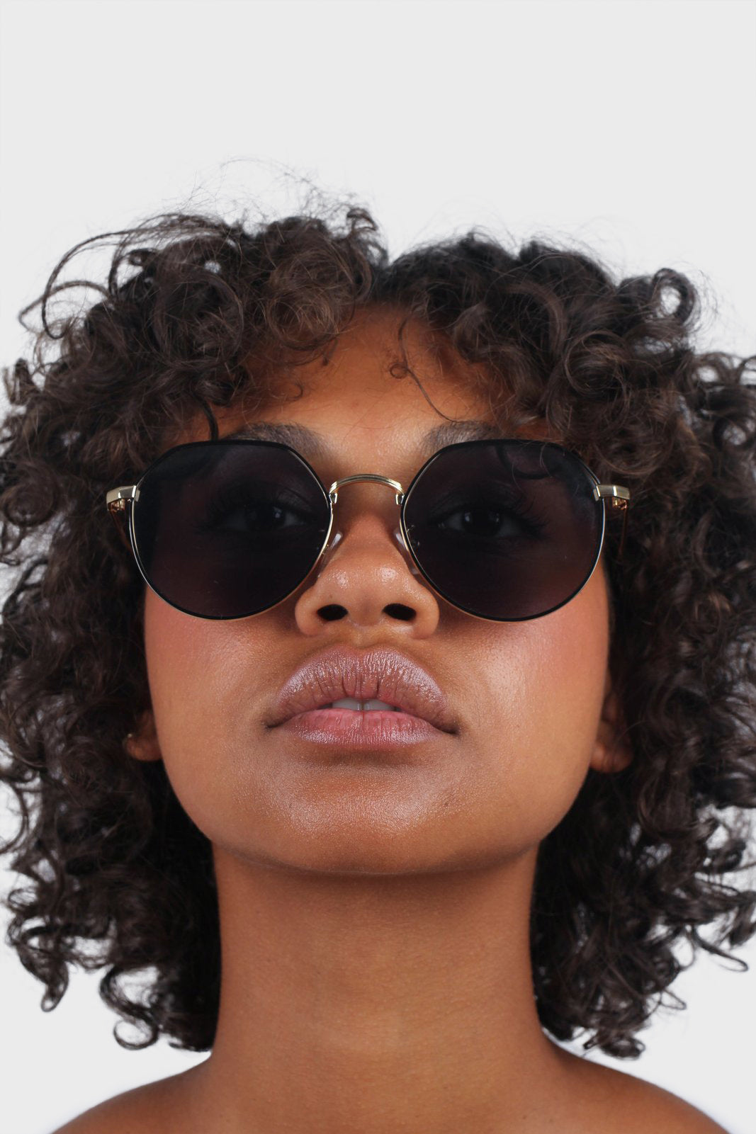 Gold trim black lens angled aviator sunglasses_1