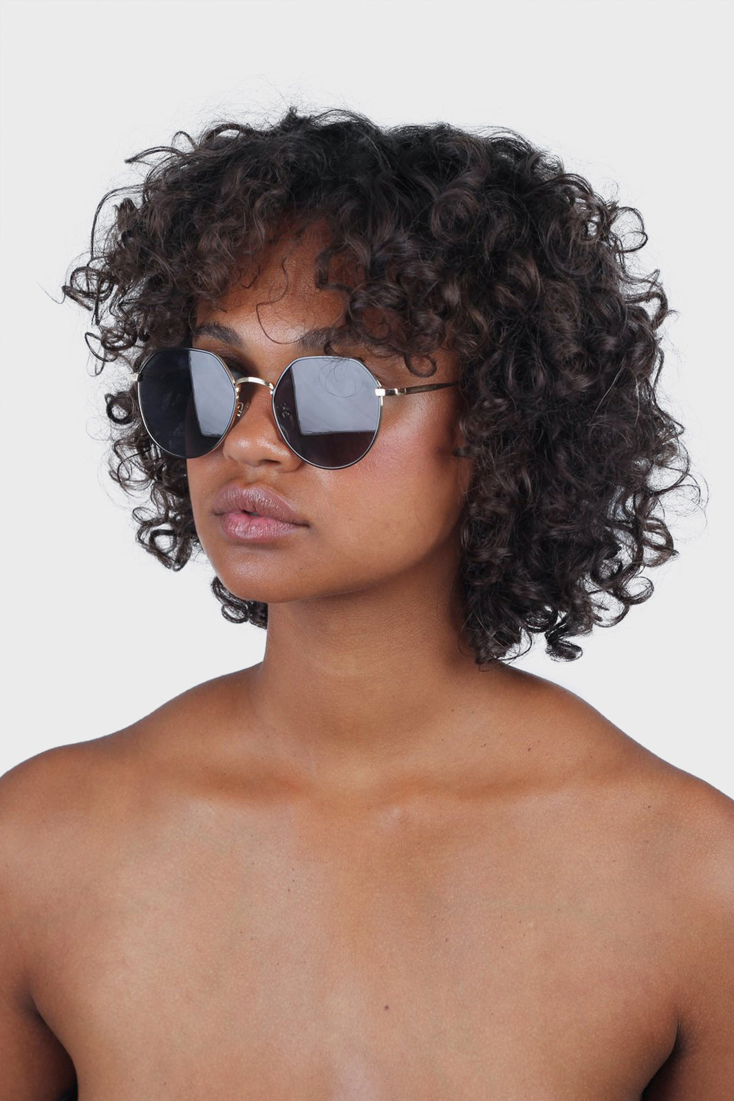 Gold trim black lens angled aviator sunglasses_2
