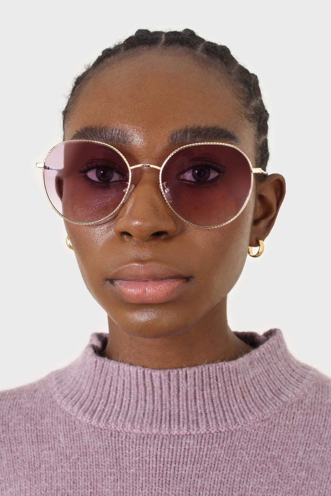 Lilac graded lens gold frame aviator sunglasses_2