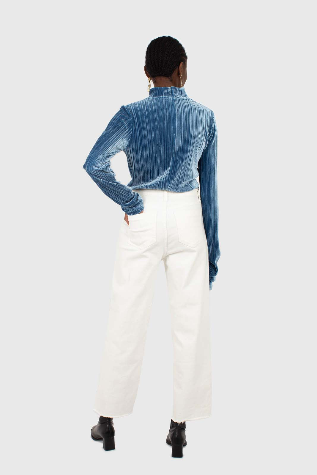 Mid blue micro ribbed silky top_5
