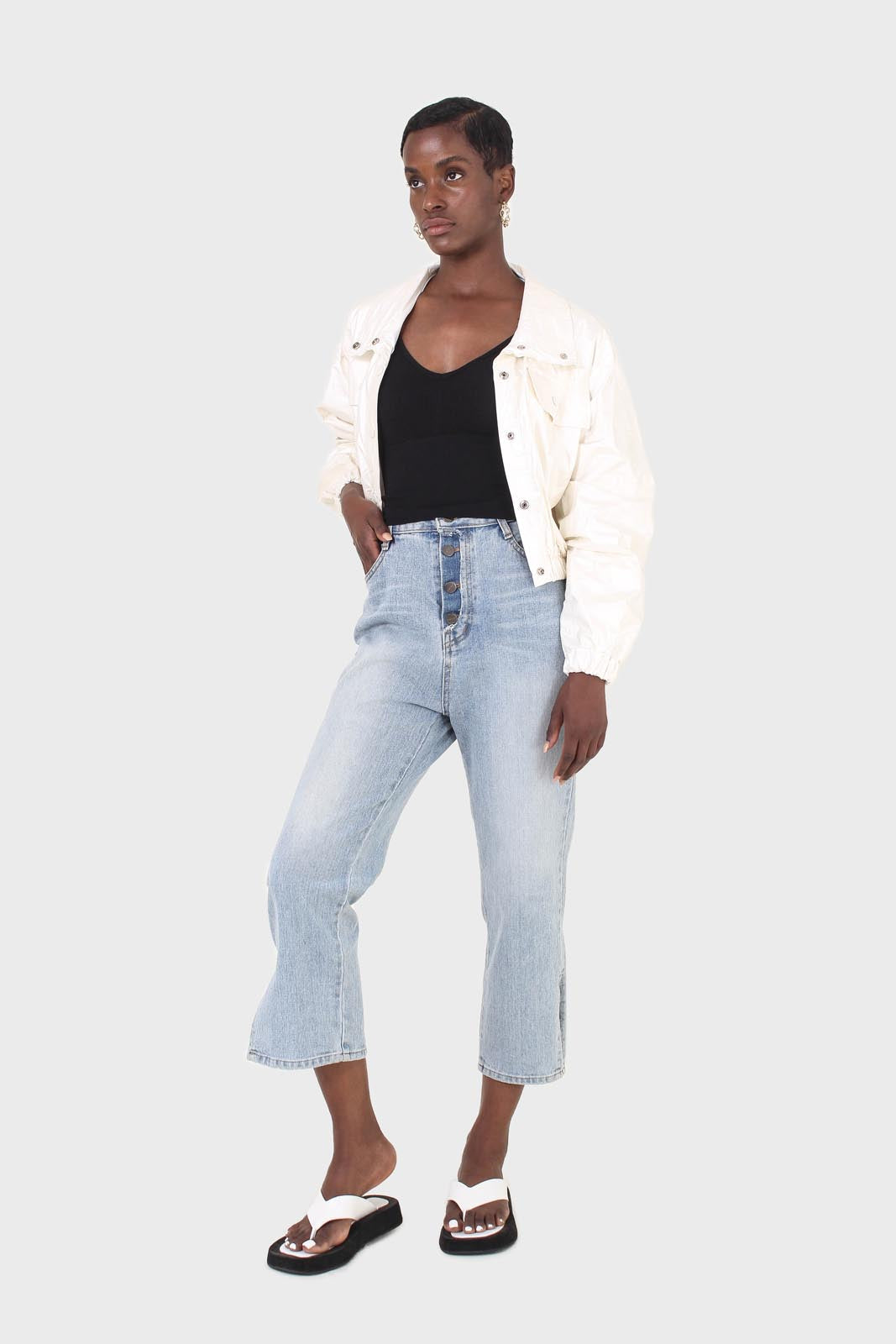 Ivory shiny coated crop blouson jacket_3