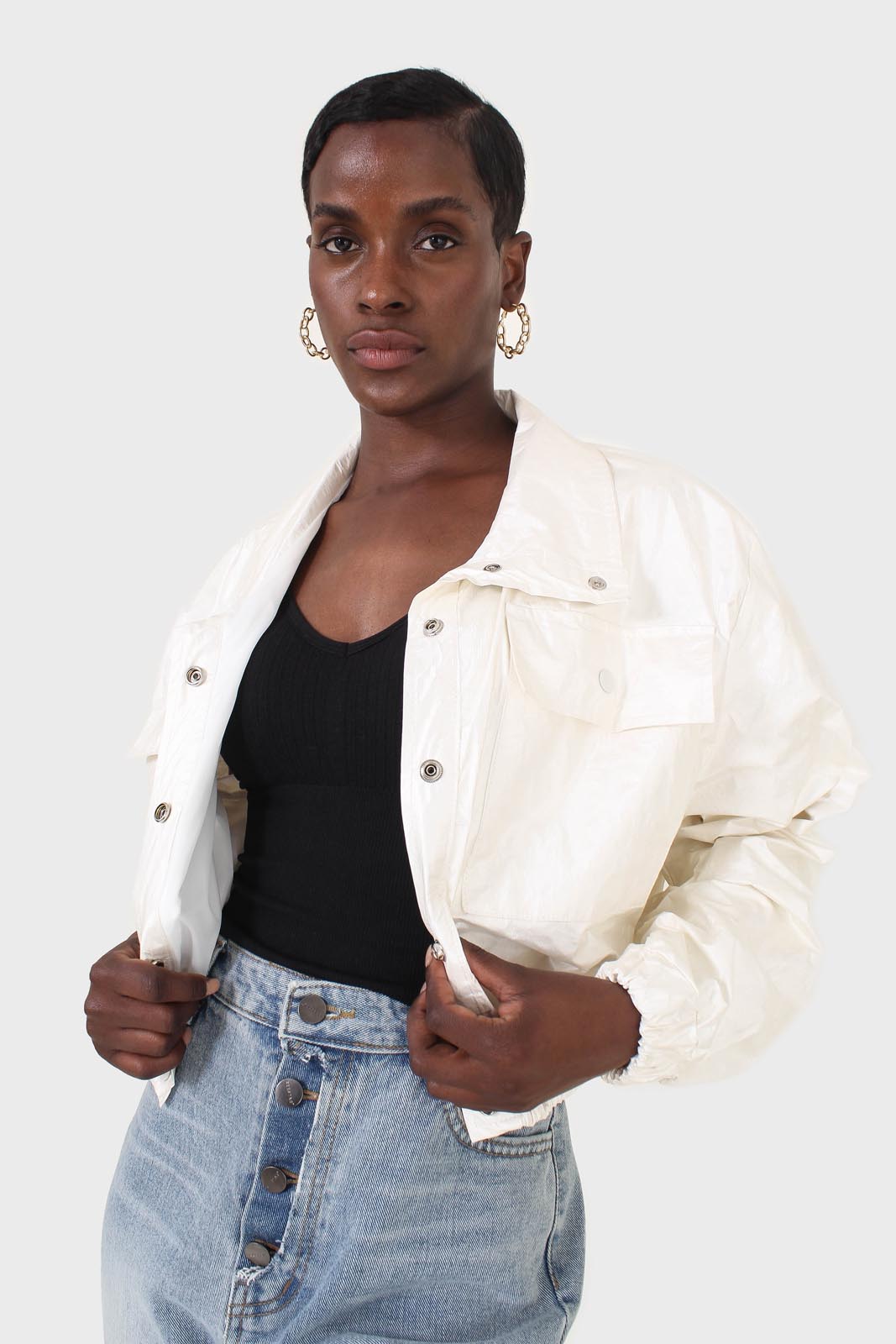 Ivory shiny coated crop blouson jacket_7