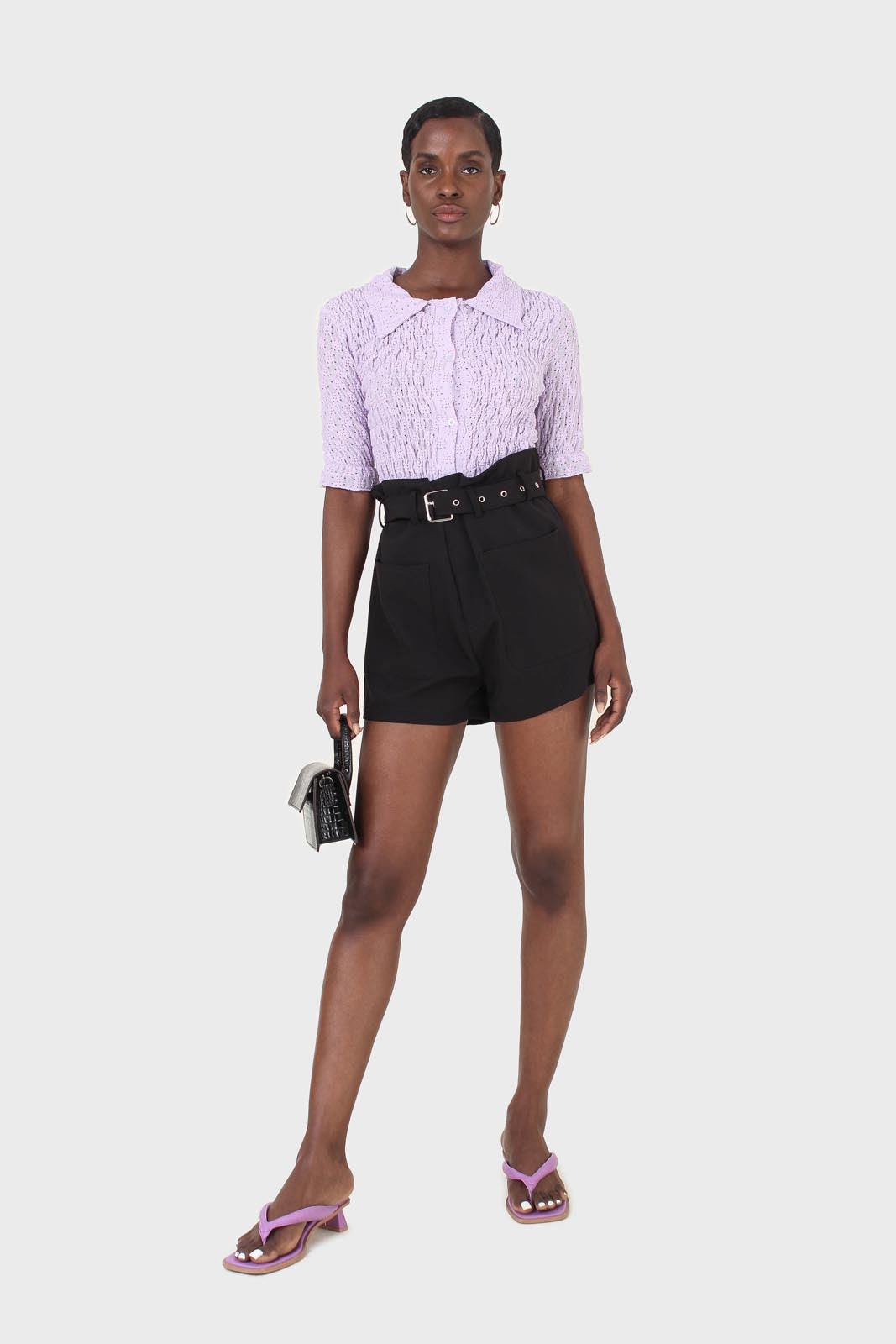Black belted loose fit shorts_3
