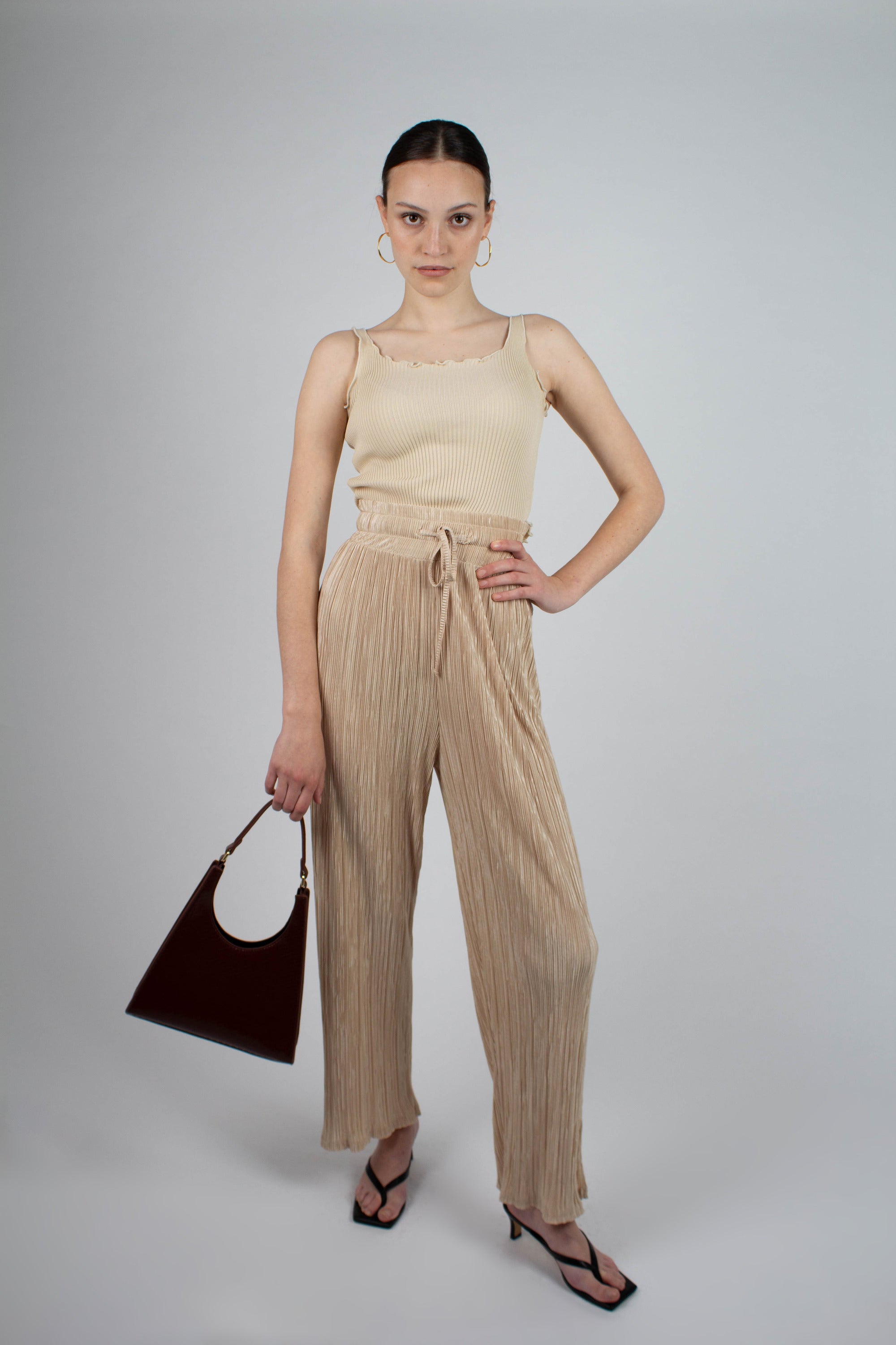 Beige ruffle trim tank top_2