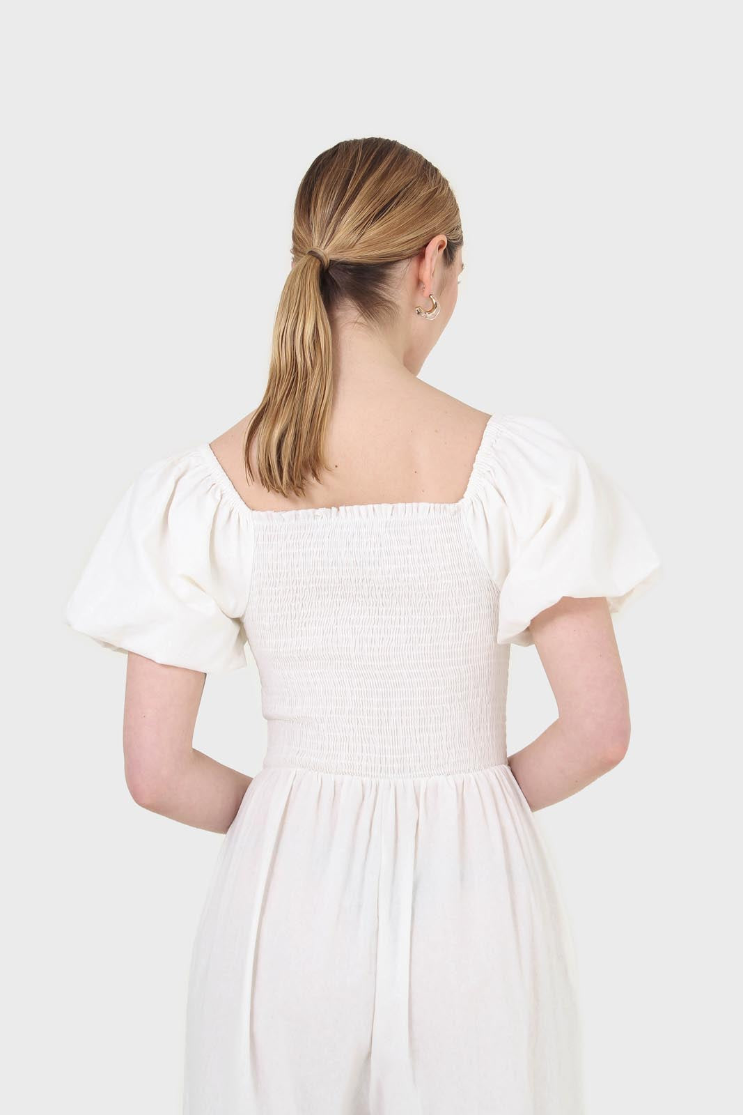 White short sleeved ruched bodice jumpsuit_8