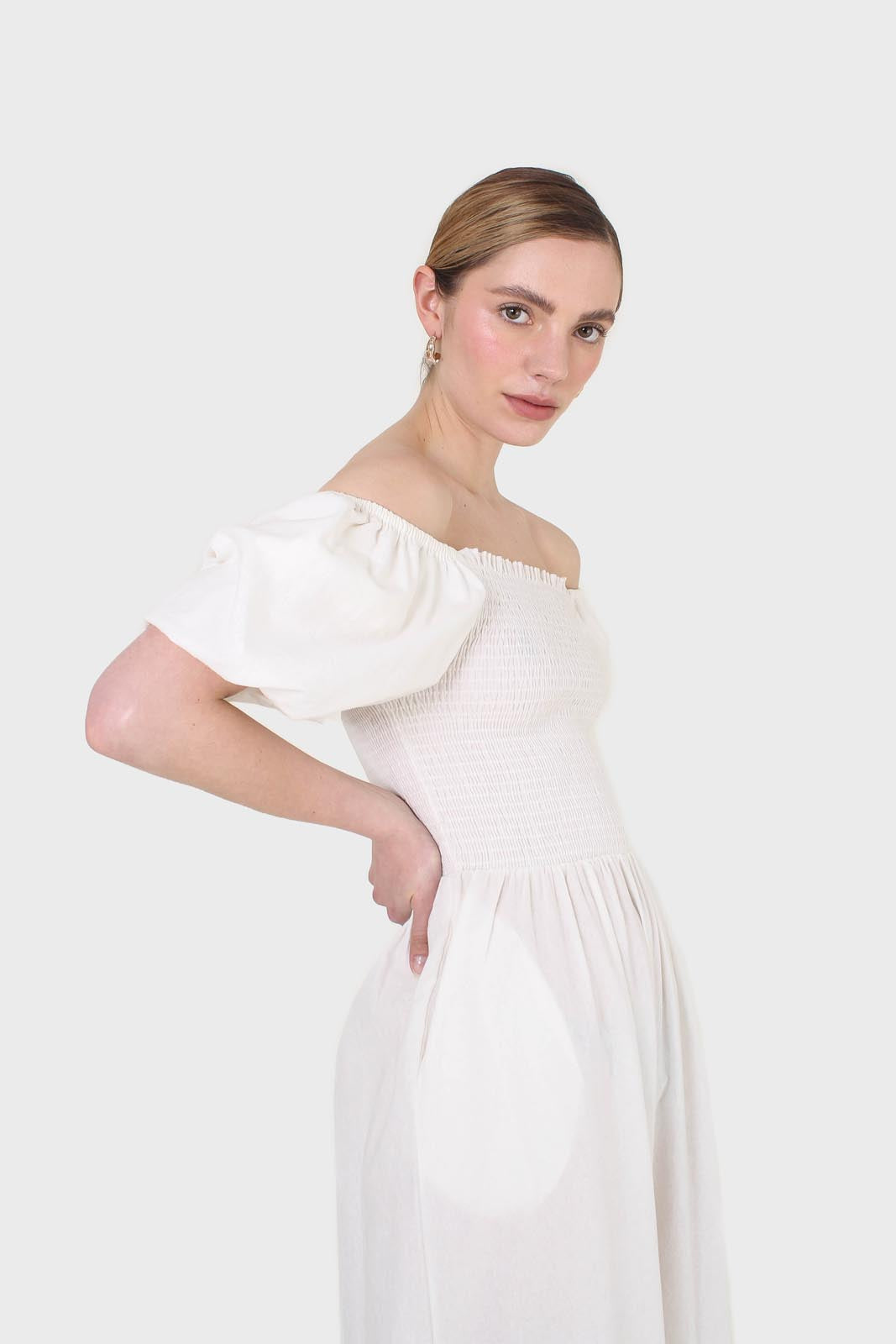 White short sleeved ruched bodice jumpsuit_5