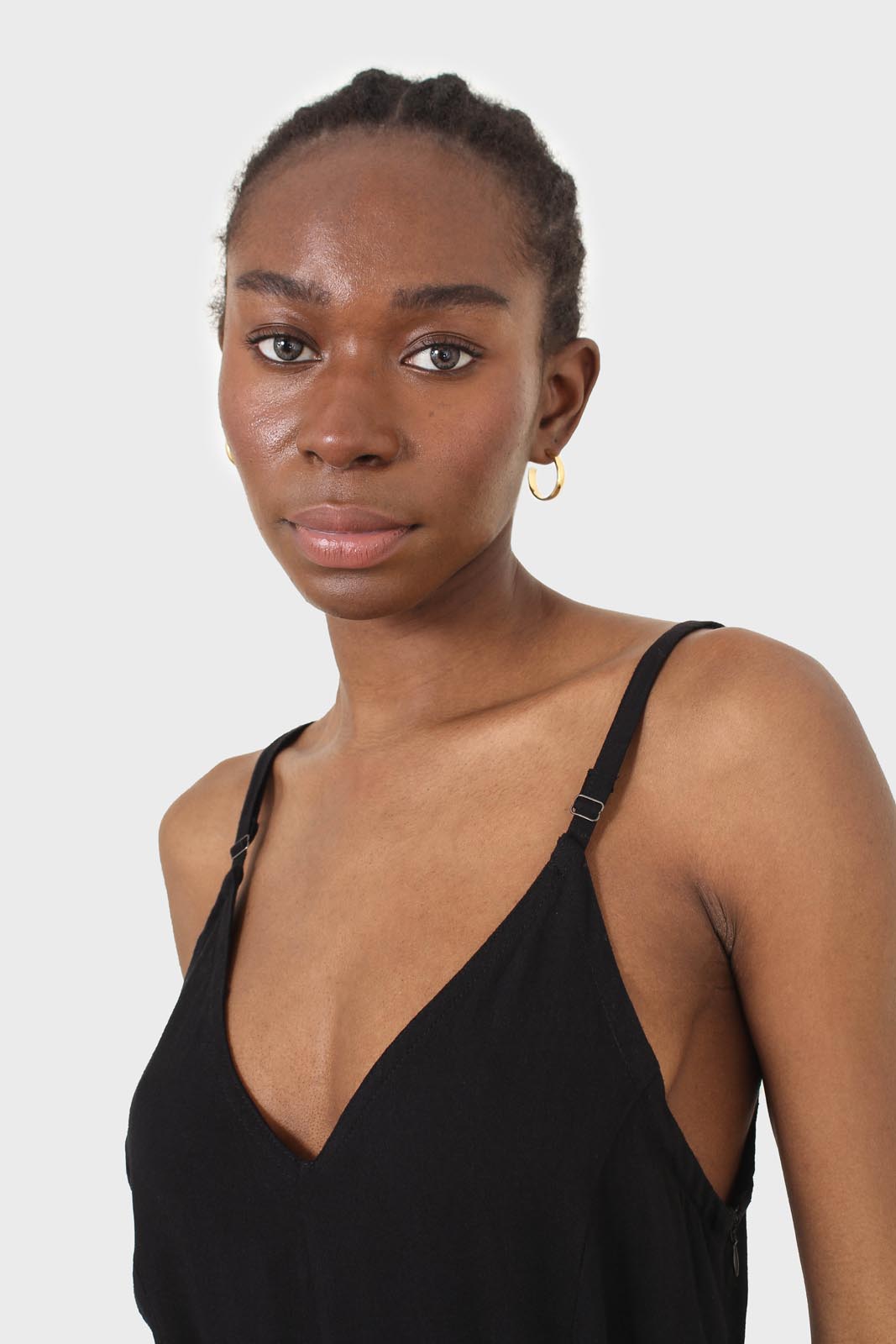 Black deep V spaghetti strap jumpsuit_10