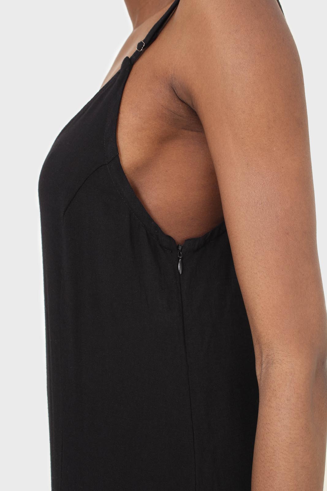 Black deep V spaghetti strap jumpsuit_11