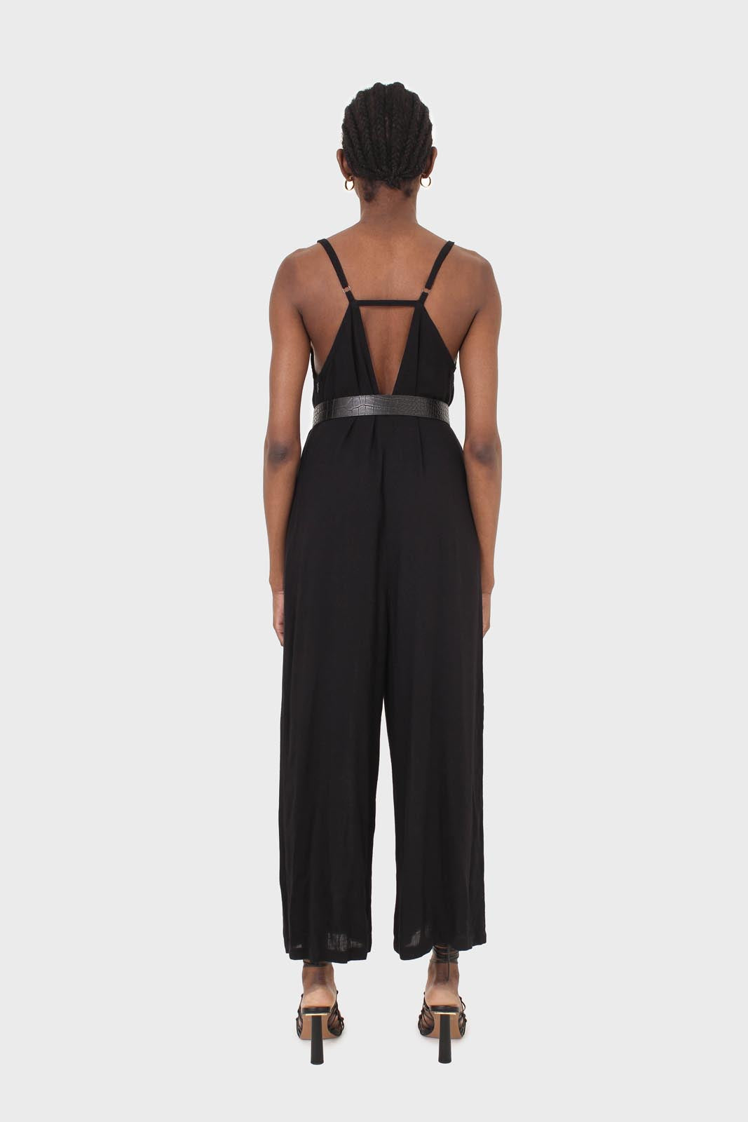 Black deep V spaghetti strap jumpsuit_2