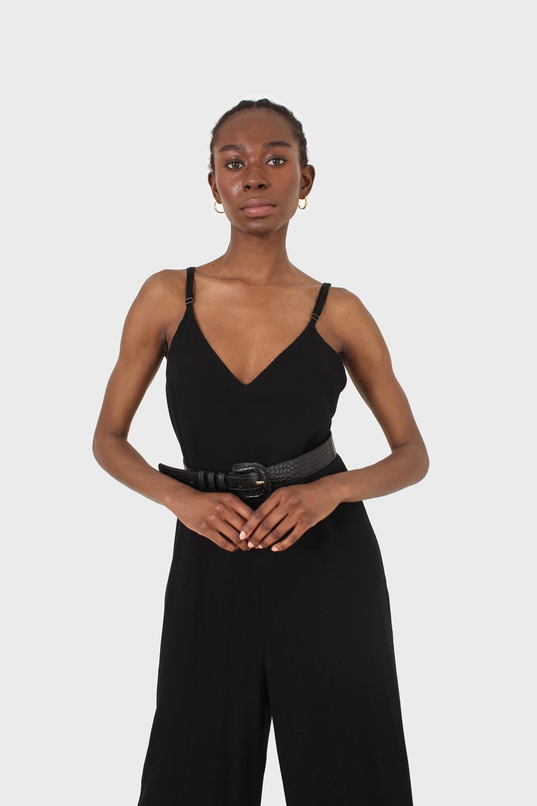 Black deep V spaghetti strap jumpsuit_8