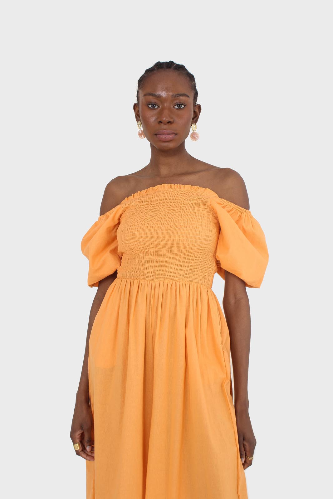 Orange short sleeved ruched bodice jumpsuit_10