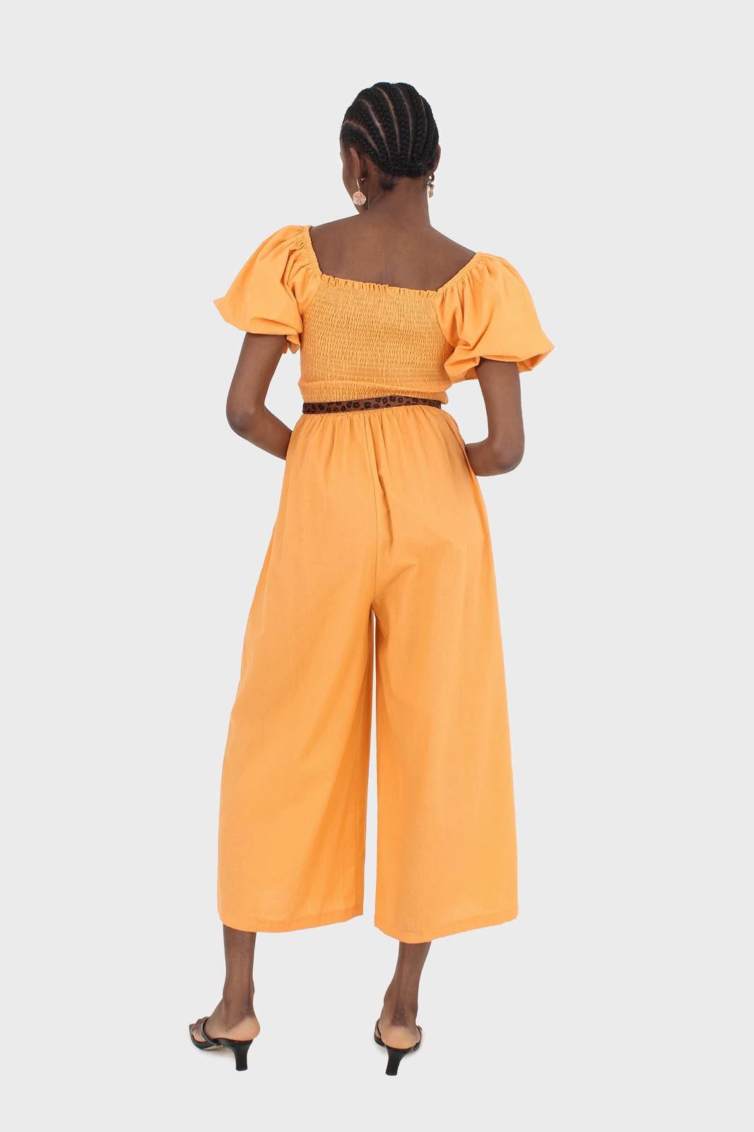 Orange short sleeved ruched bodice jumpsuit_3
