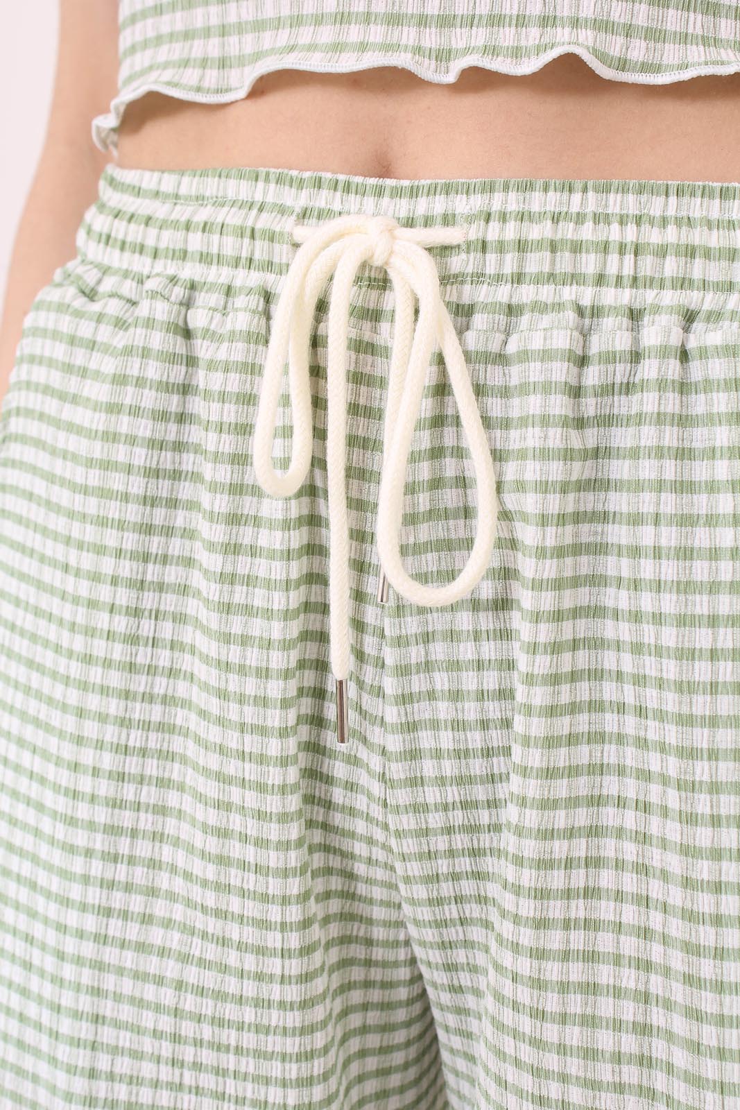 Green gingham loose fit drawstring trousers_3
