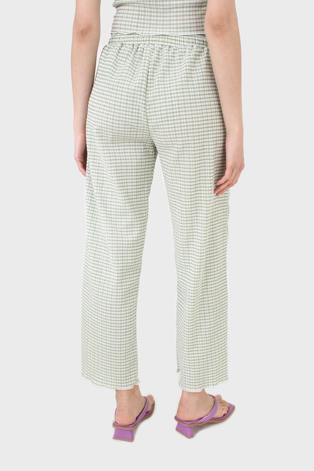 Green gingham loose fit drawstring trousers_4