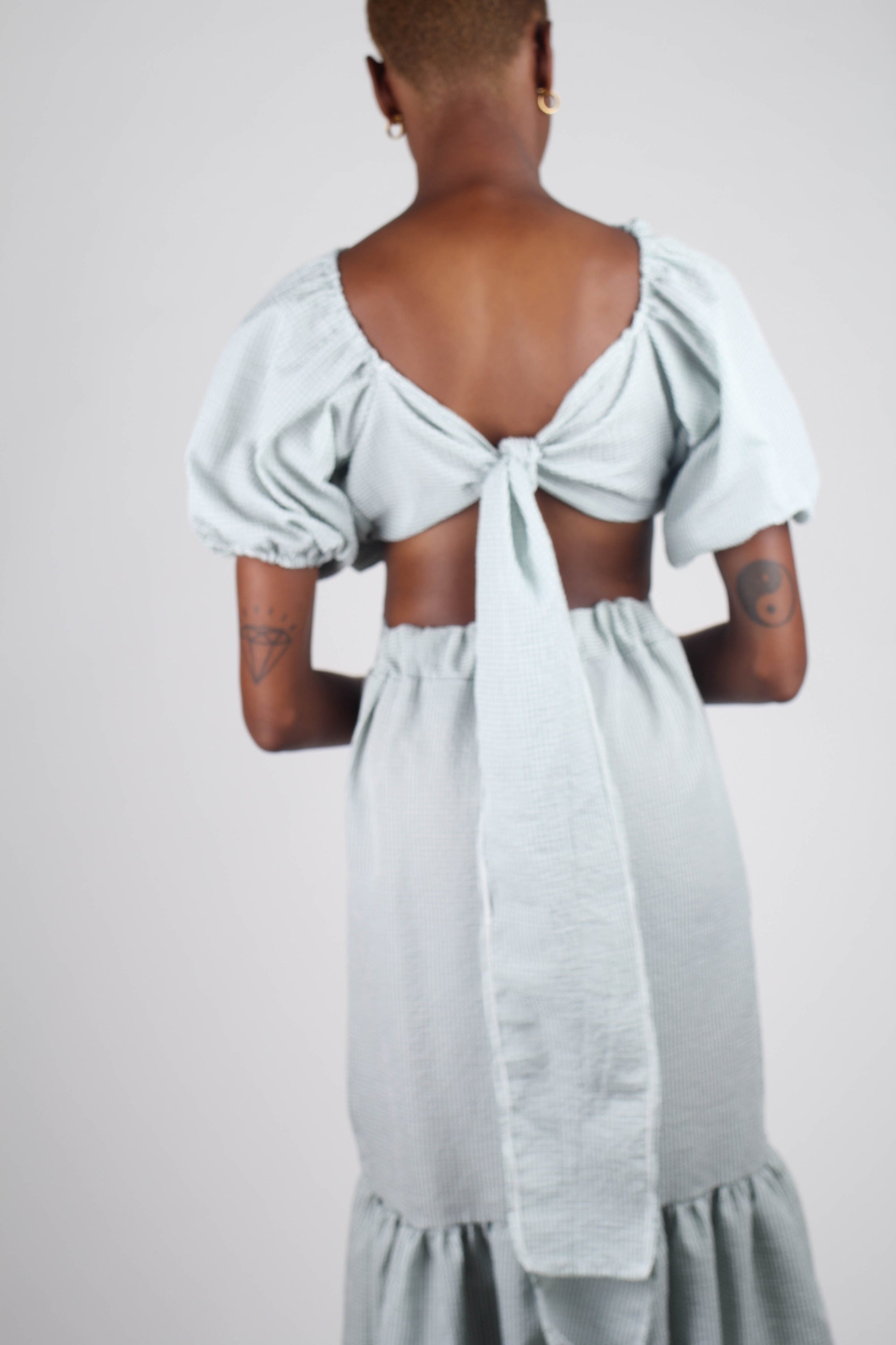 Khaki gingham off shoulder wrap top - set_12