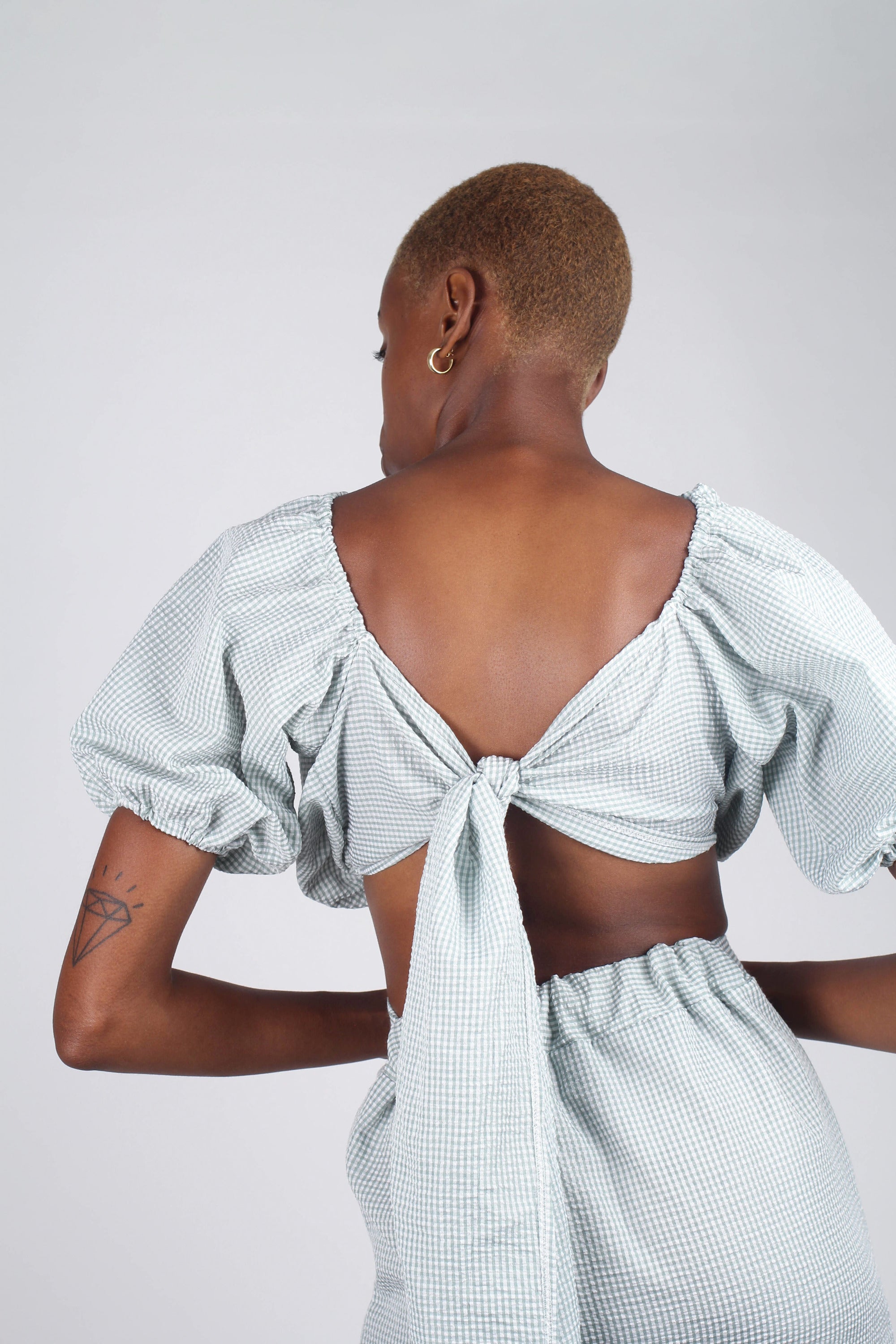 Khaki gingham off shoulder wrap top - set_6