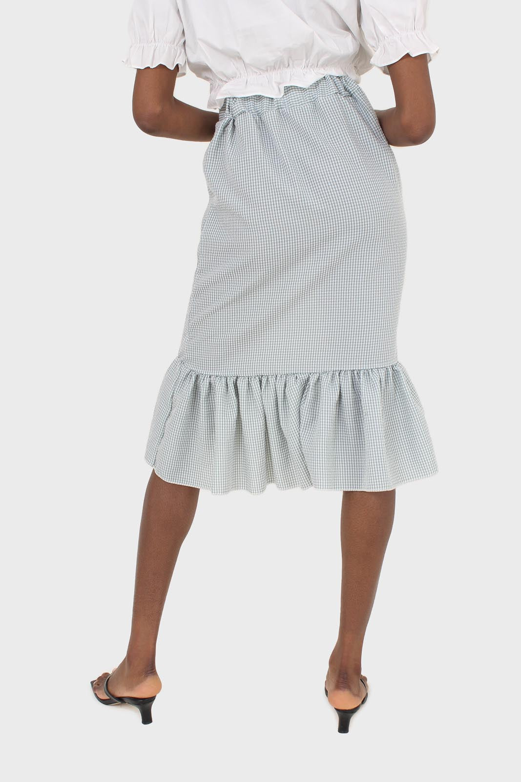 Khaki gingham ruffle tier midi skirt - set_3