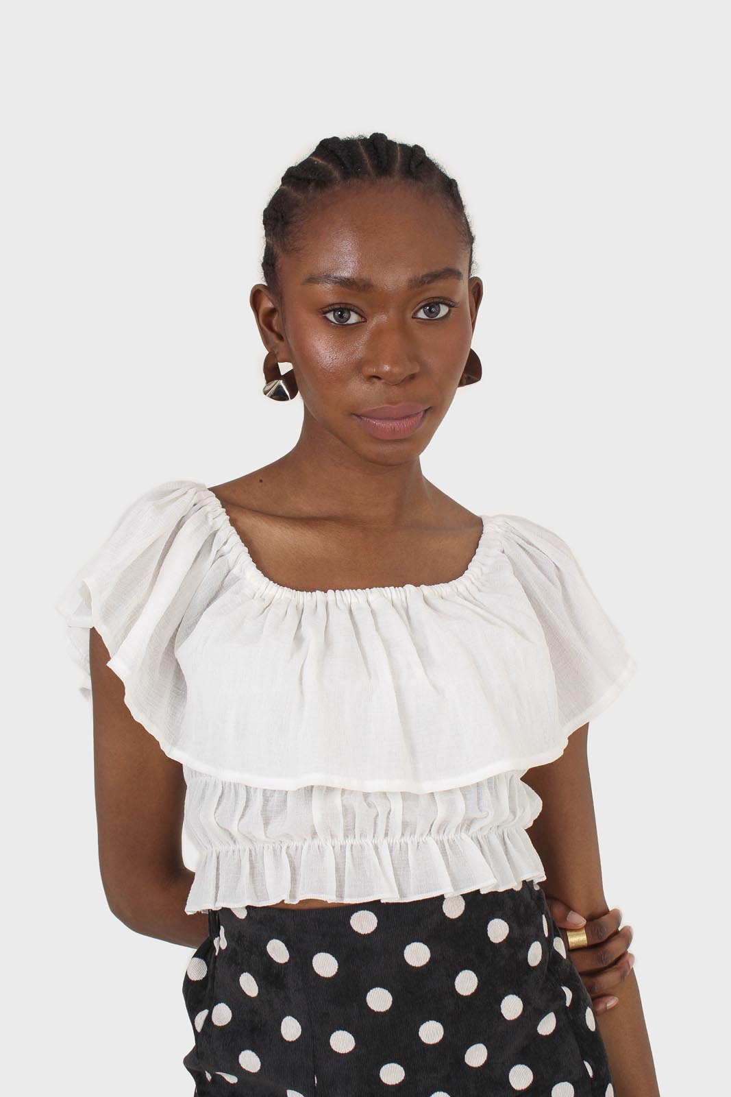 Ivory off shoulder large tier peasant top_4