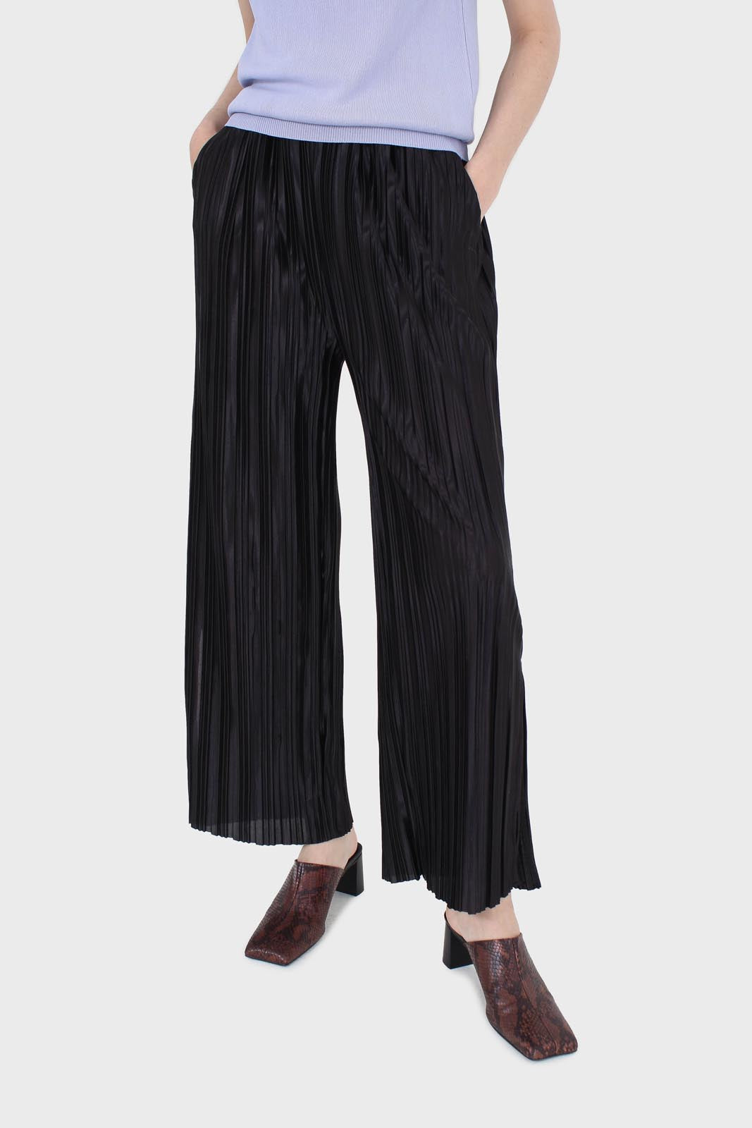 Black micro pleat tie waist trousers_1