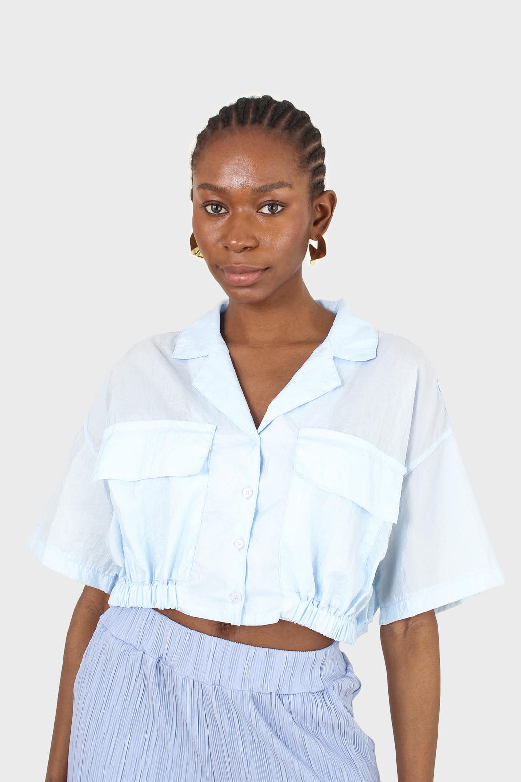 Light blue tie back short sleeved shirt_5