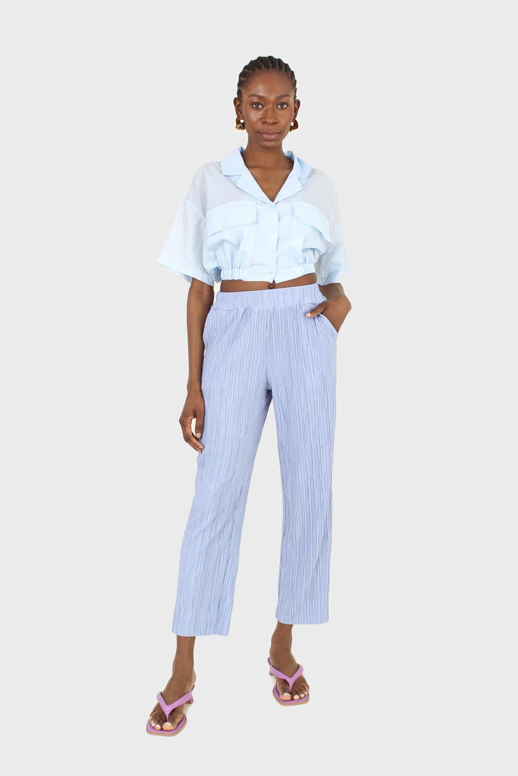 Light blue tie back short sleeved shirt_3