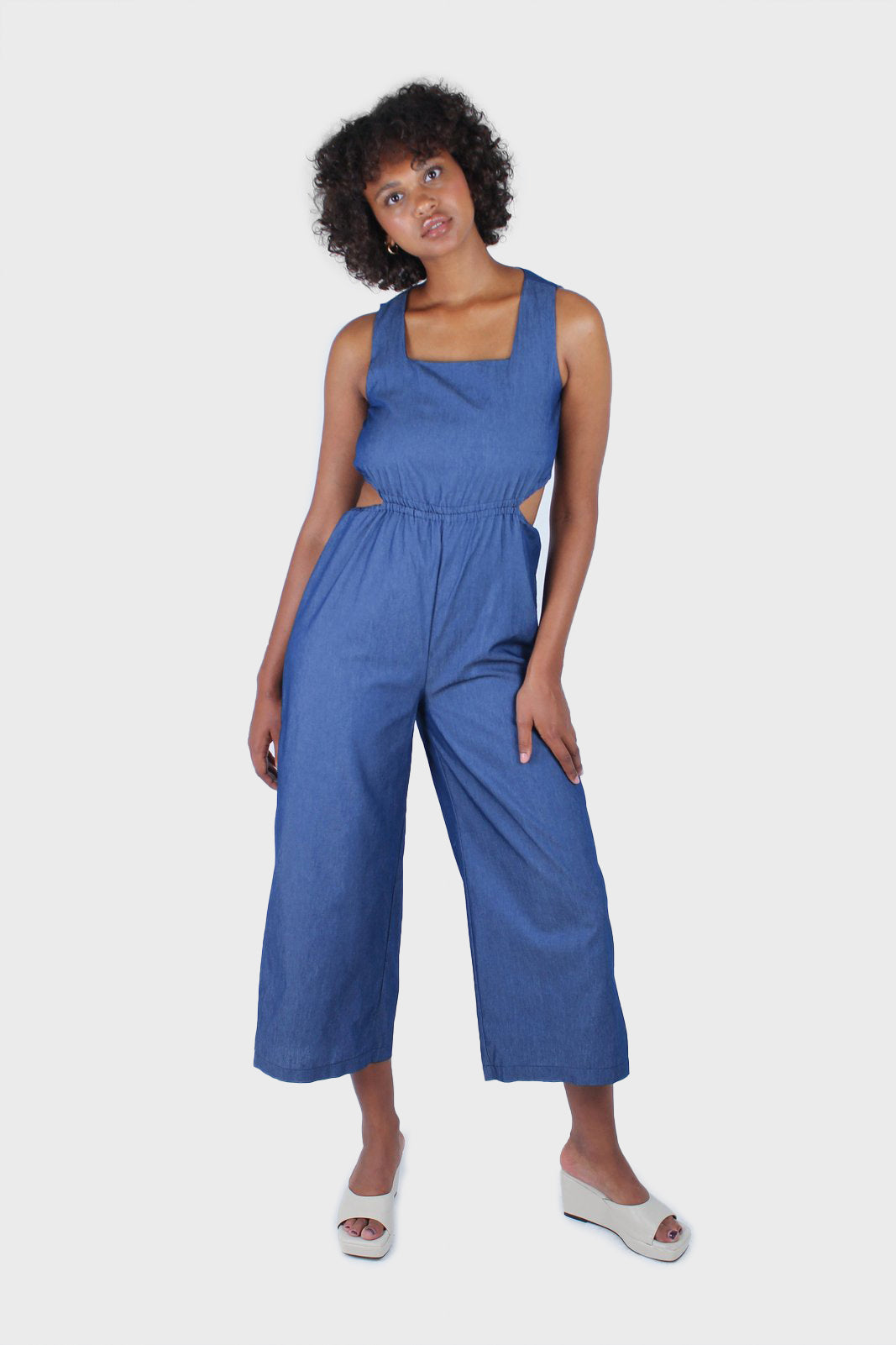 Blue chambray peek back square neck jumpsuit_1