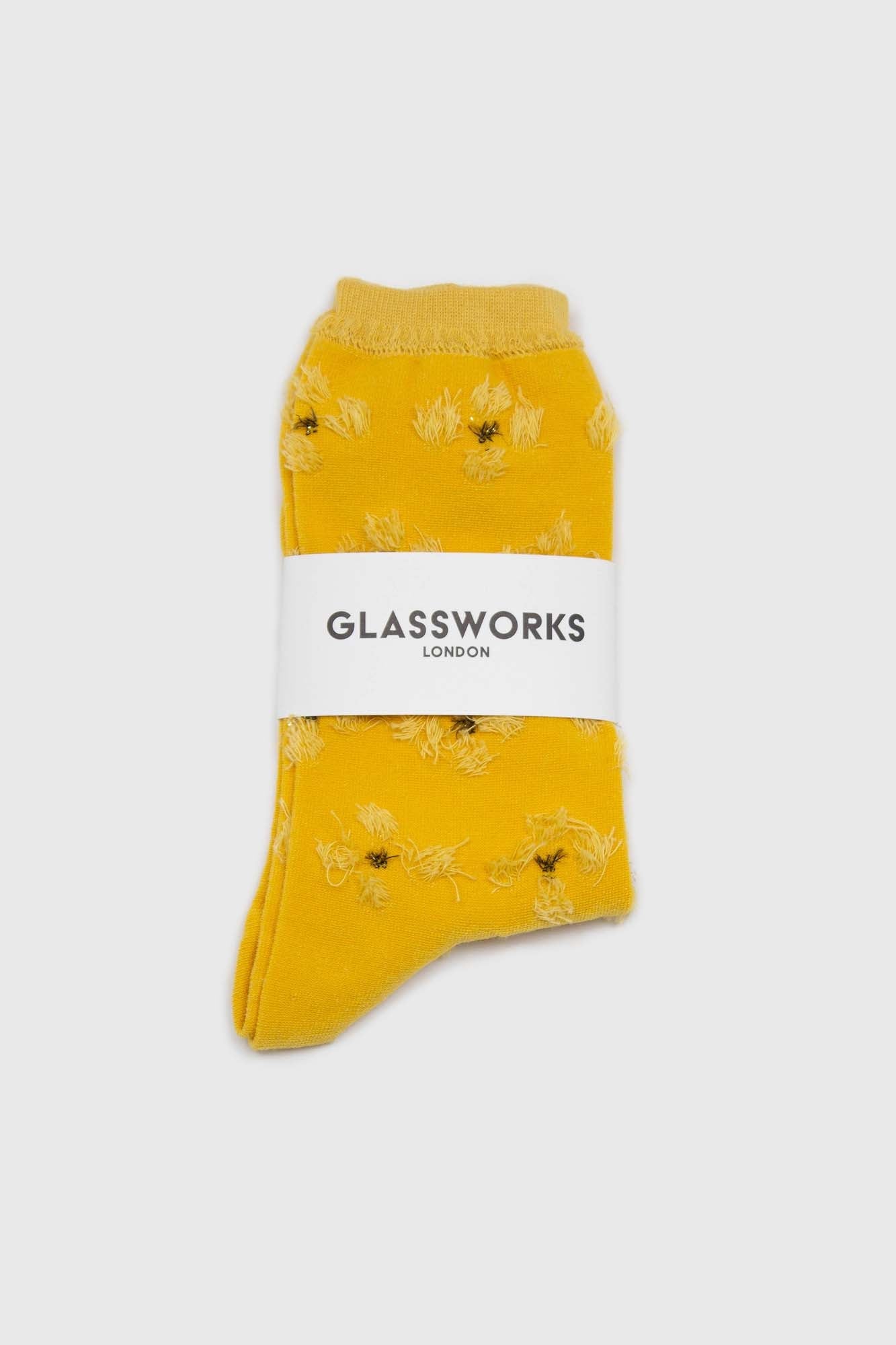 Mustard yellow tufted daisy socks_2