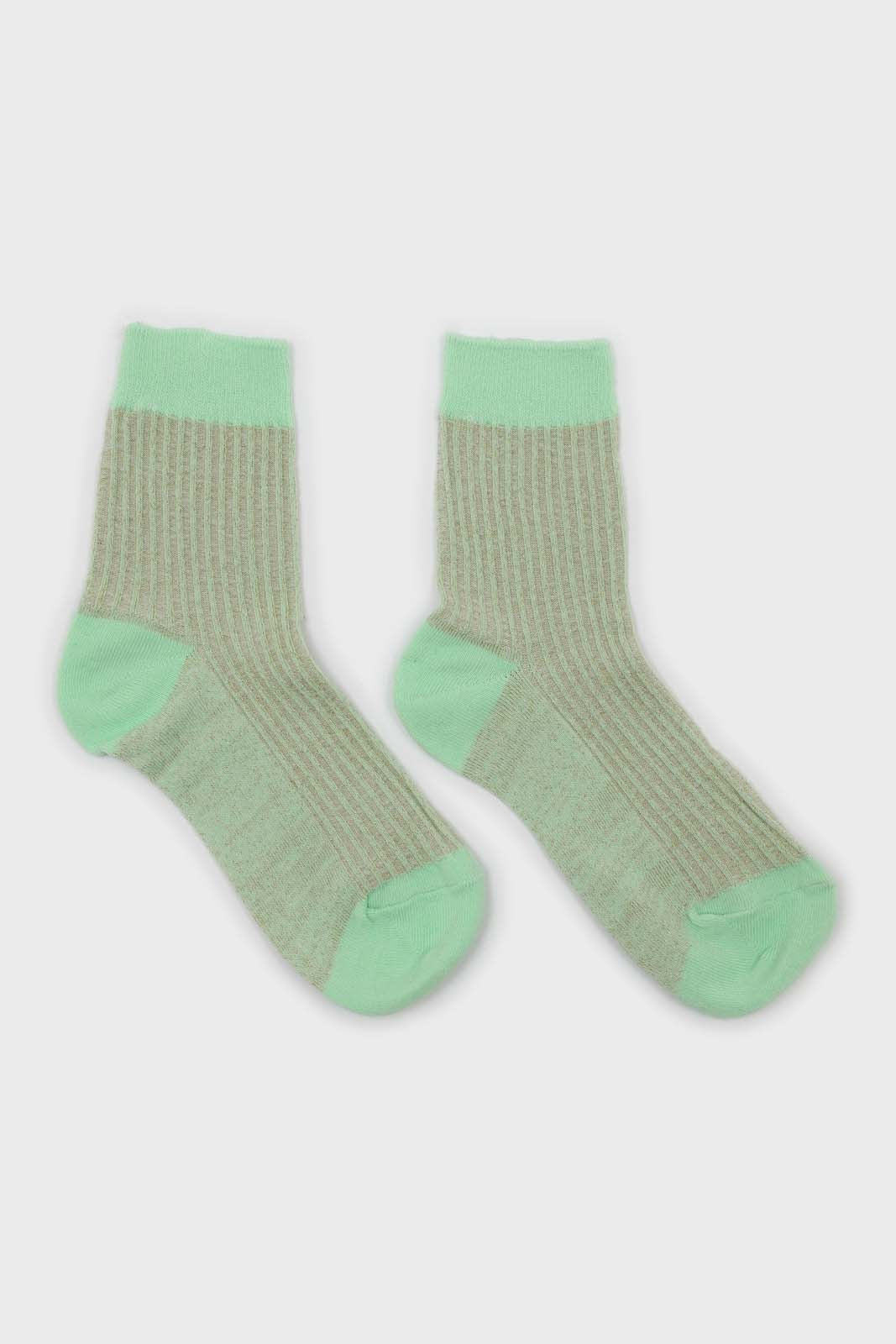 Pastel green metallic vertical stripe socks_4