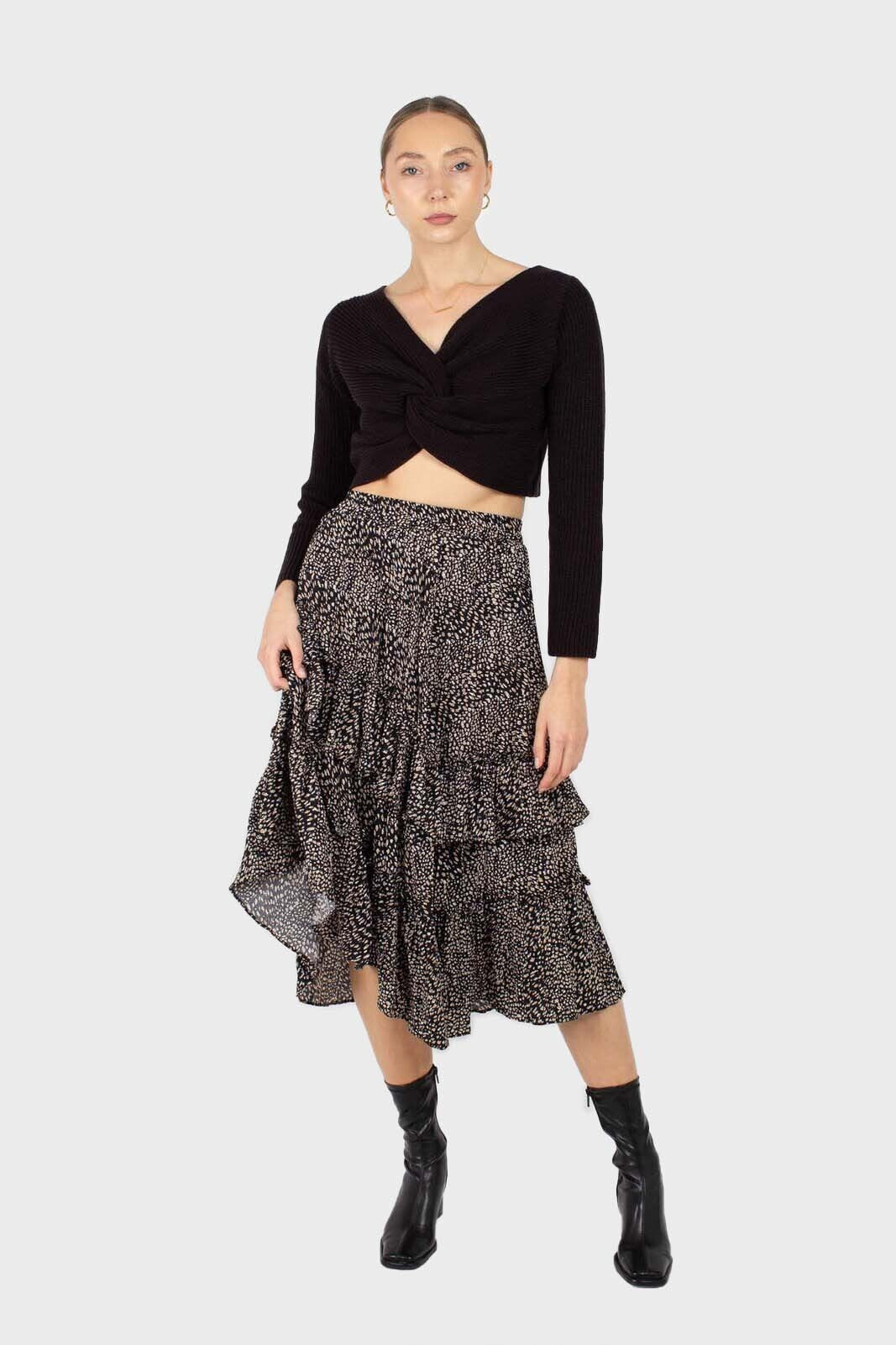 Black leopard print multi tier midi skirt_2