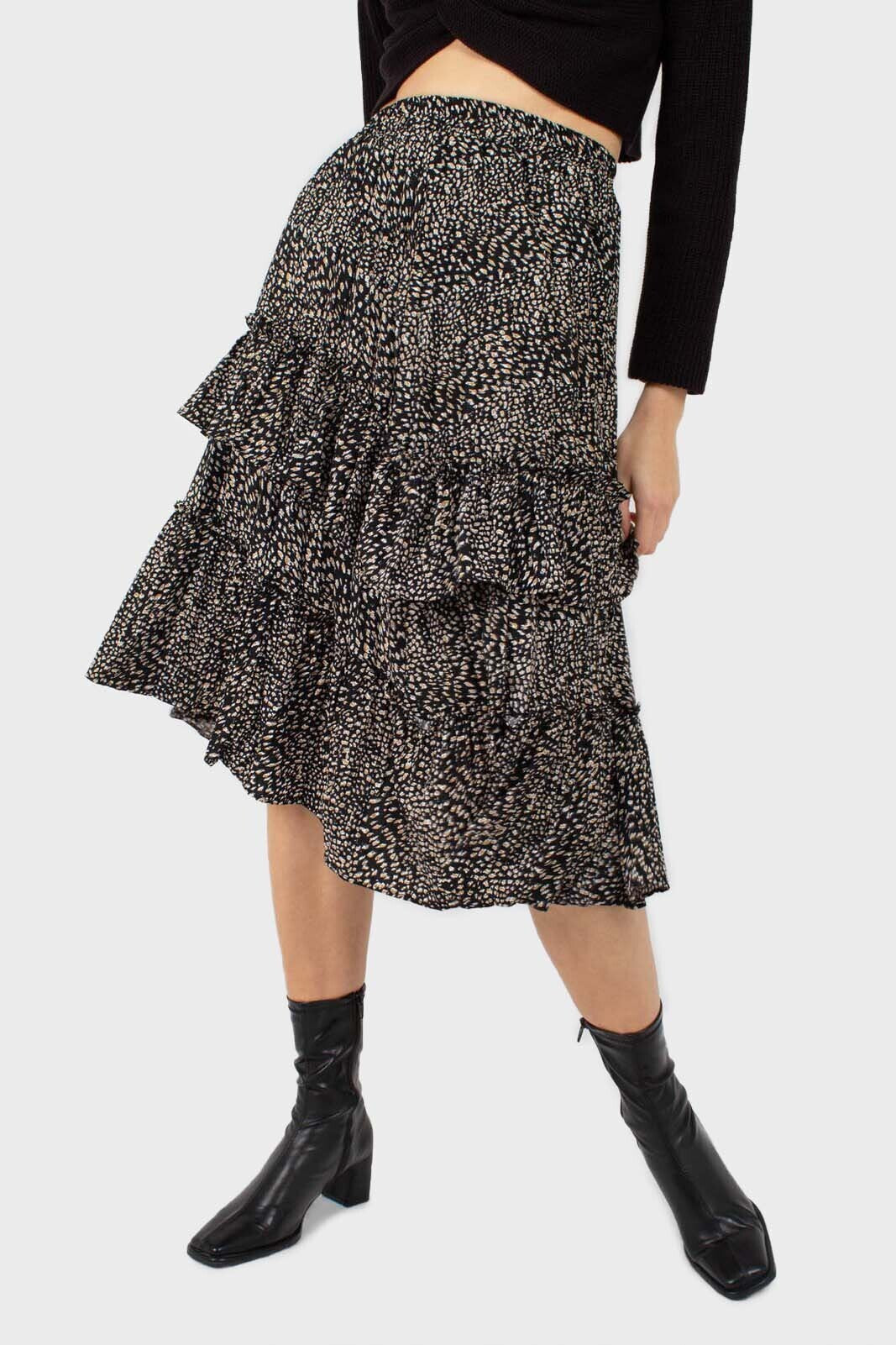 Black leopard print multi tier midi skirt_1